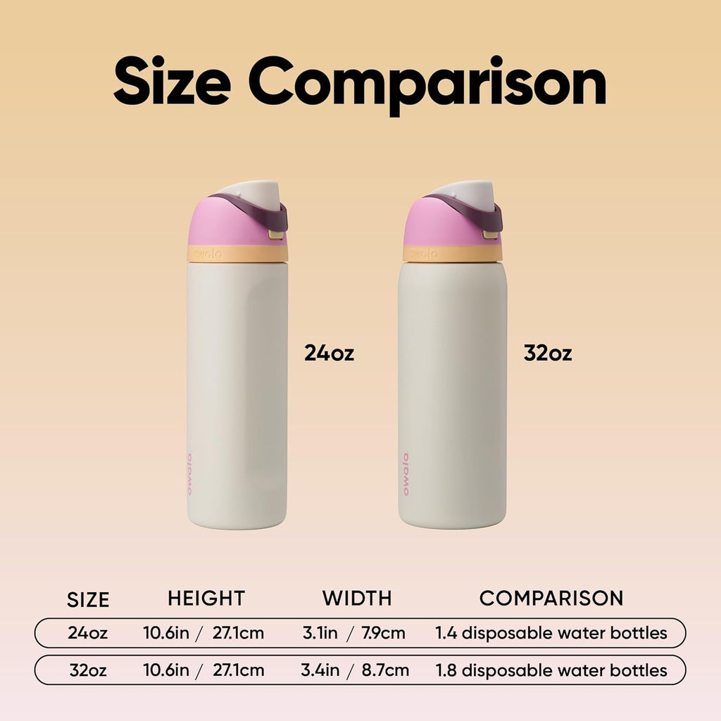 Owala FreeSip Insulated Stainless Steel Water Bottle with Straw, BPA-Free Sports Water Bottle, Great for Travel, 32 Oz, Shy Marshmallow
