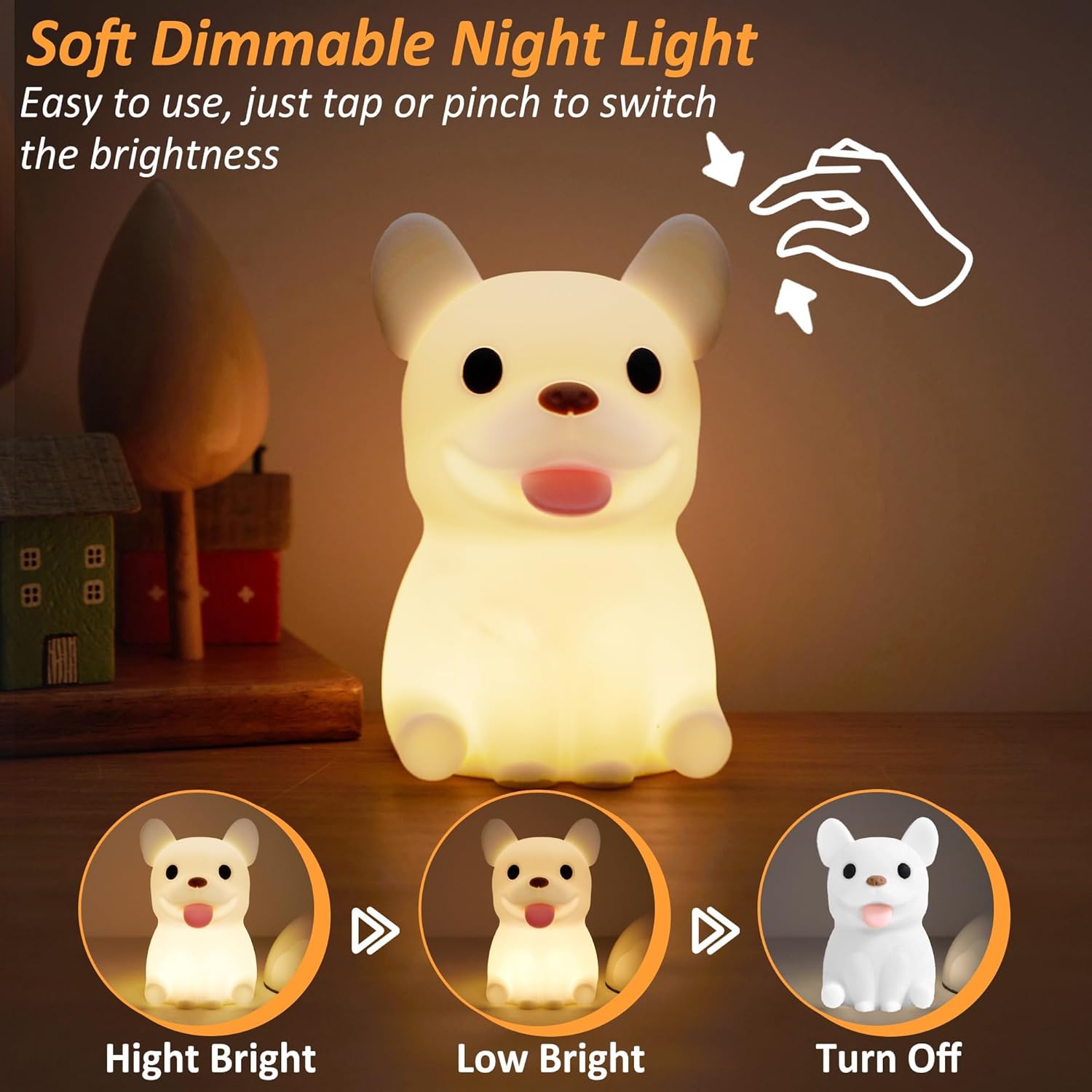 FULLOSUN Capybara Night Light, Cute Animal Soft Silicone LED Touch Lamp with Dimmable and Timer, Portable Rechargeable Toddler Bedroom Bedside Table Decor, Birthday Xmas Gifts for Kid Baby Boy Girl