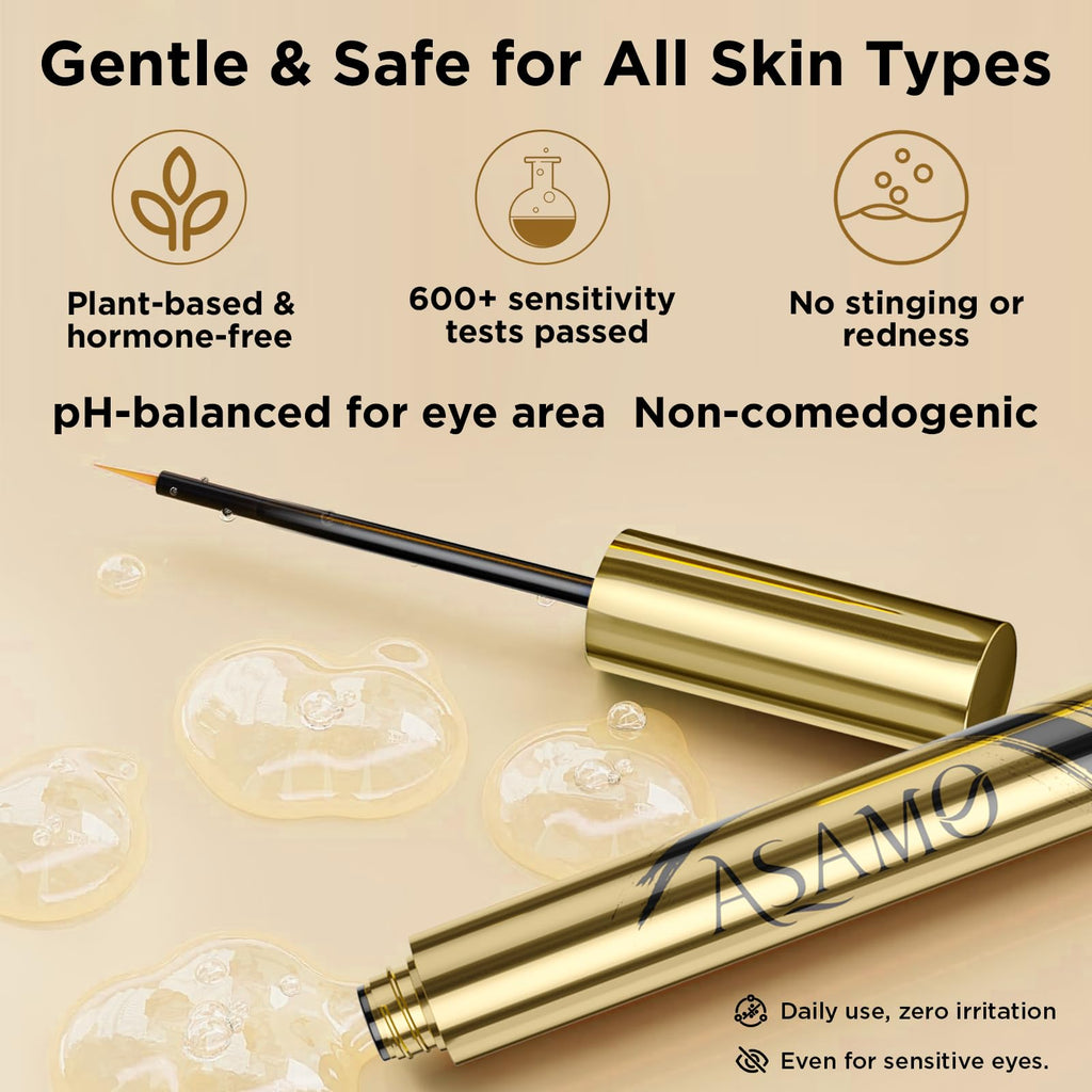 Eyelash Growth Serum – 15 Plant Extracts for Longer, Denser & Robust Lashes,Boosts Natural Lash Development,eyelash serum,Enhance Natural Beauty, Hypoallergenic Oil Free,lash growth serum（PURE GOLD）