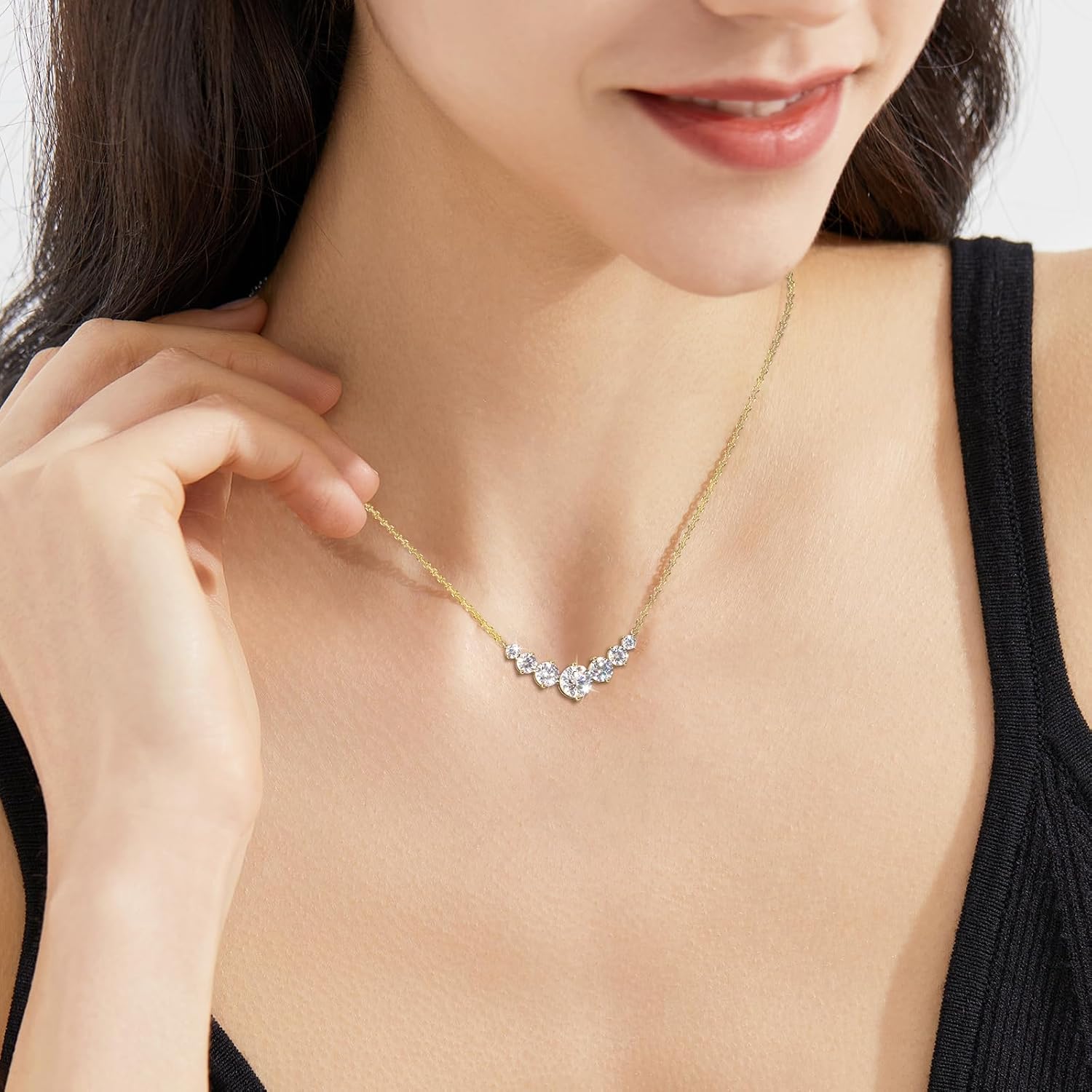 KRKCLIFE Moissanite Pendant Necklace for Women,Lab Created Diamond Necklace for Her,VVS1 D Color,Adjustable S925 Sterling Silver Chain 14K Golden Plated,Valentines Christmas Birthday Gifts