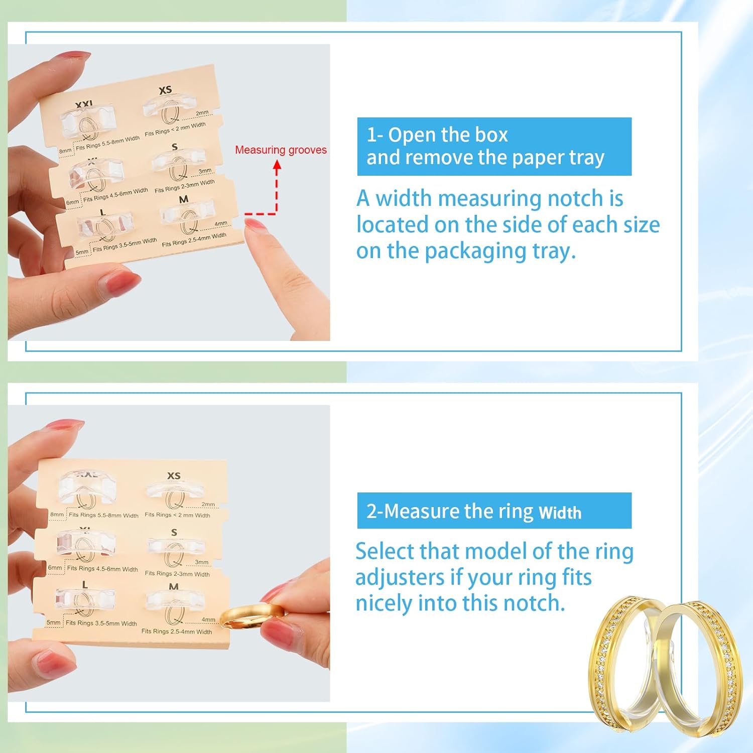 Eiito Ring Size Adjuster - Invisible Ring Guards - 6 Sizes Fitter, Resizer for Loose Rings