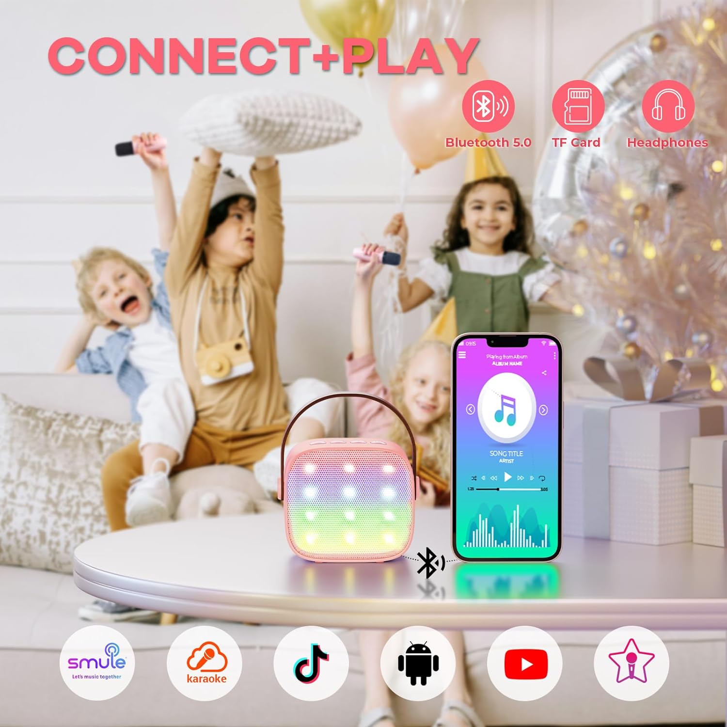 YLL Mini Karaoke Machine for Kids Adults, Portable Bluetooth Speaker with 2 Wireless Microphones,Toys Birthday Gifts for Girls Ages 4, 5, 6, 7, 8, 9, 10, 11, 12+ Years Old Toddler Teens (Pink)
