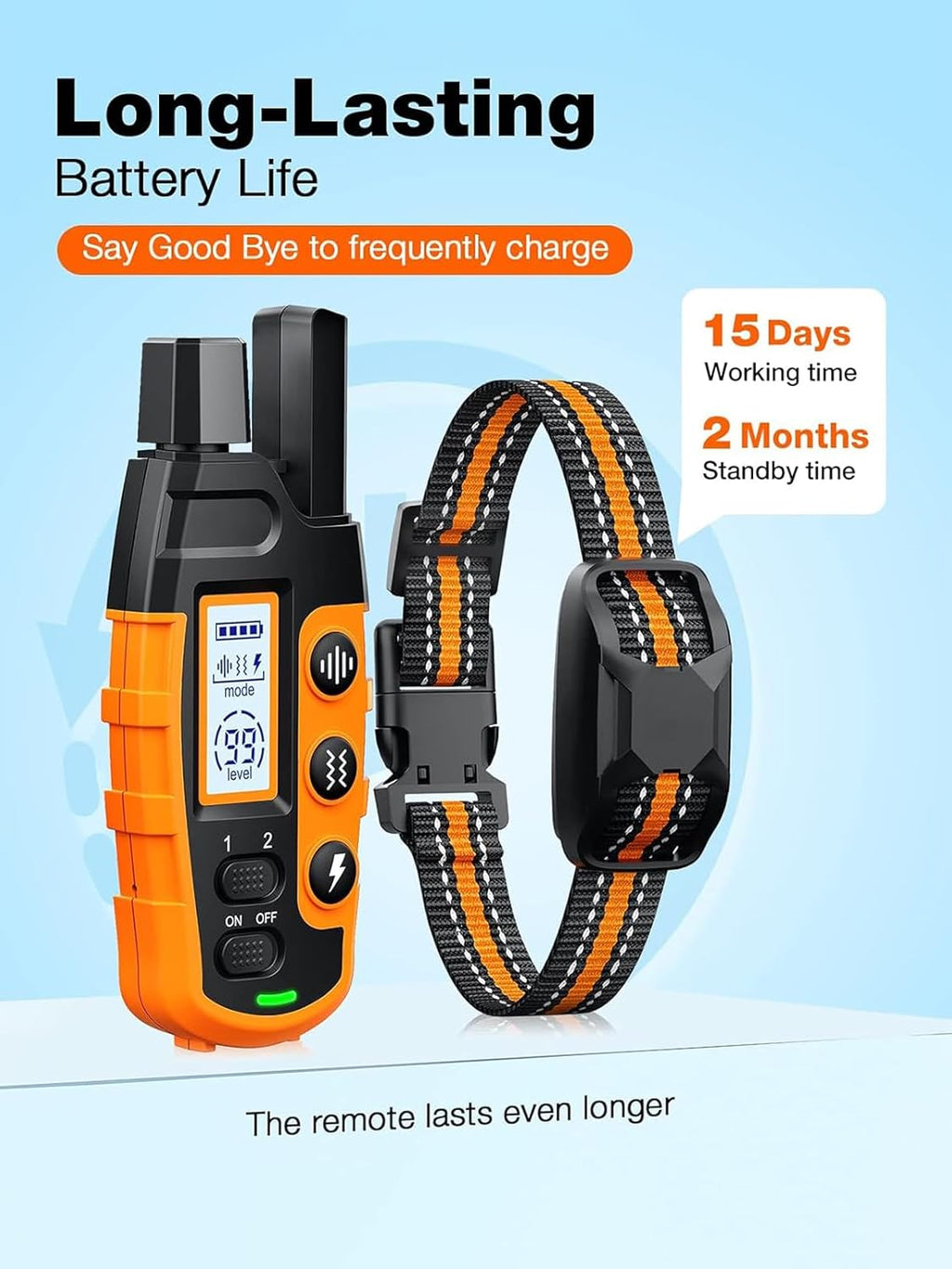 Dog Shock Collar - Dog Training Bark Collar with Remote for 2-55kg Small Medium Large Dogs Rechargeable Waterproof e Collar with Beep (1-8), Vibration(1-16), Safe Shock(1-99) (Orange)