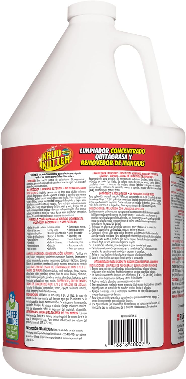Krud Kutter Original Cleaner & Degreaser – All-Purpose, Biodegradable Stain Remover for Grease, Grime, Paint, & Tar, Safe for Use on Appliances, Walls, Upholstery & More, 3.78 Litre