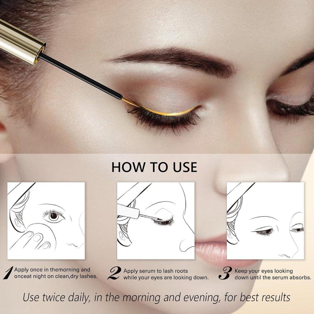 Eyelash Growth Serum – 15 Plant Extracts for Longer, Denser & Robust Lashes,Boosts Natural Lash Development,eyelash serum,Enhance Natural Beauty, Hypoallergenic Oil Free,lash growth serum（PURE GOLD）