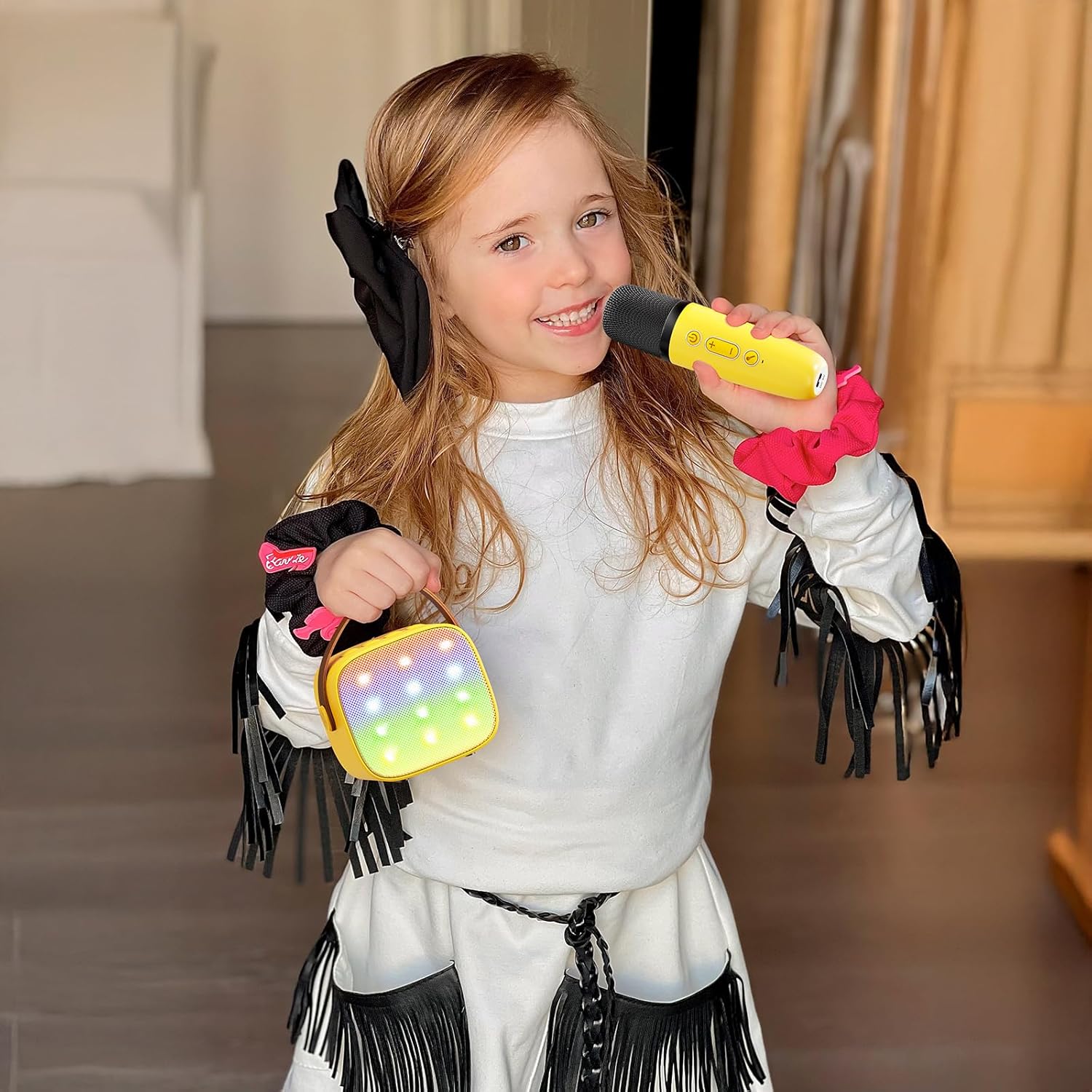 YLL Mini Karaoke Machine for Kids Adults, Portable Bluetooth Speaker with 2 Wireless Microphones,Toys Birthday Gifts for Girls Ages 4, 5, 6, 7, 8, 9, 10, 11, 12+ Years Old Toddler Teens (Pink)