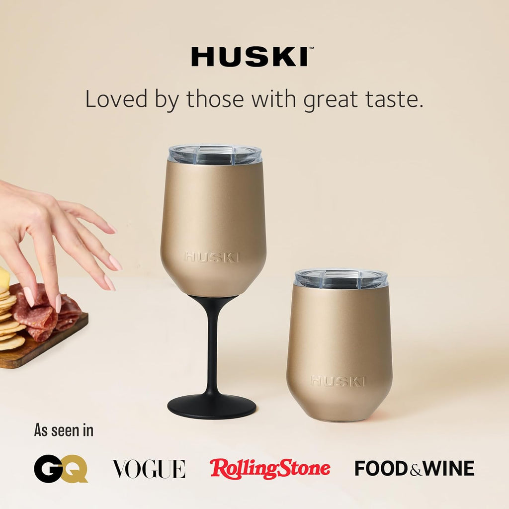 Huski Wine Tumbler 2.0 | New | Award-Winning Design with Detachable Stem | Premium Stainless Steel Wine Glass with Lid | Triple Insulated Tumbler | 355ml Capacity | Great Gift (Champagne)