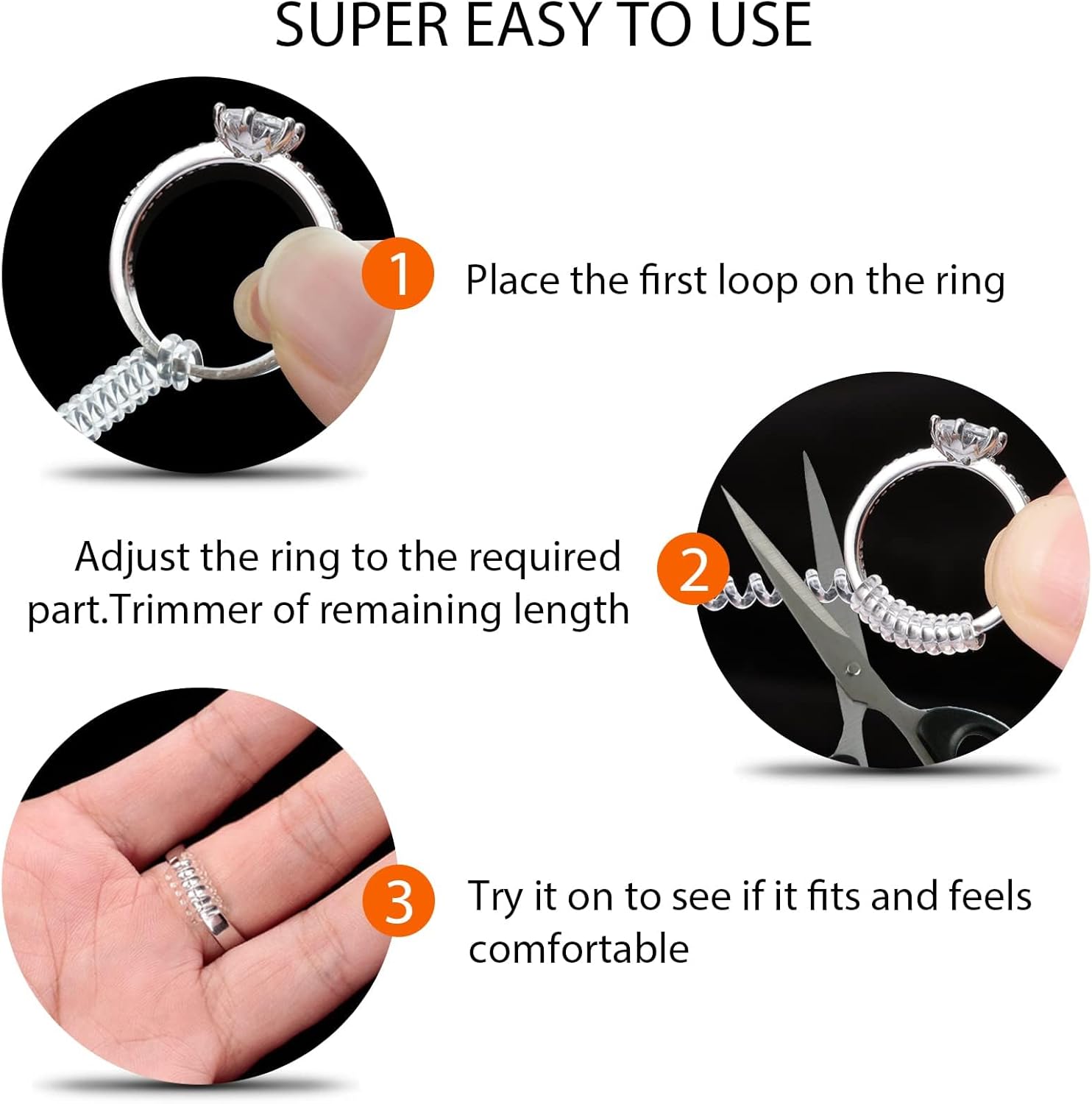 Eiito Ring Size Adjuster - Invisible Ring Guards - 6 Sizes Fitter, Resizer for Loose Rings