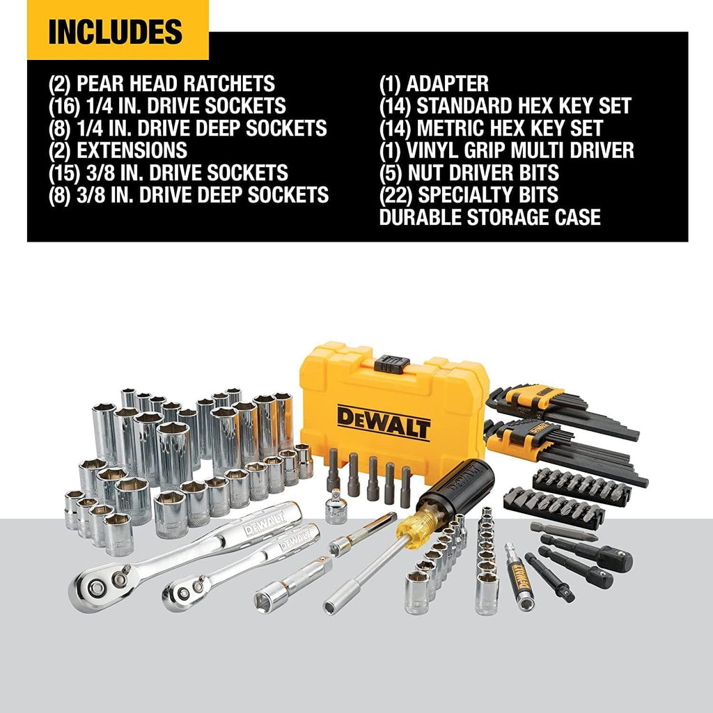 DEWALT Mechanics Tools Kit and Socket Set, 1/4" & 3/8" Drive, SAE, 108-Piece (DWMT73801)