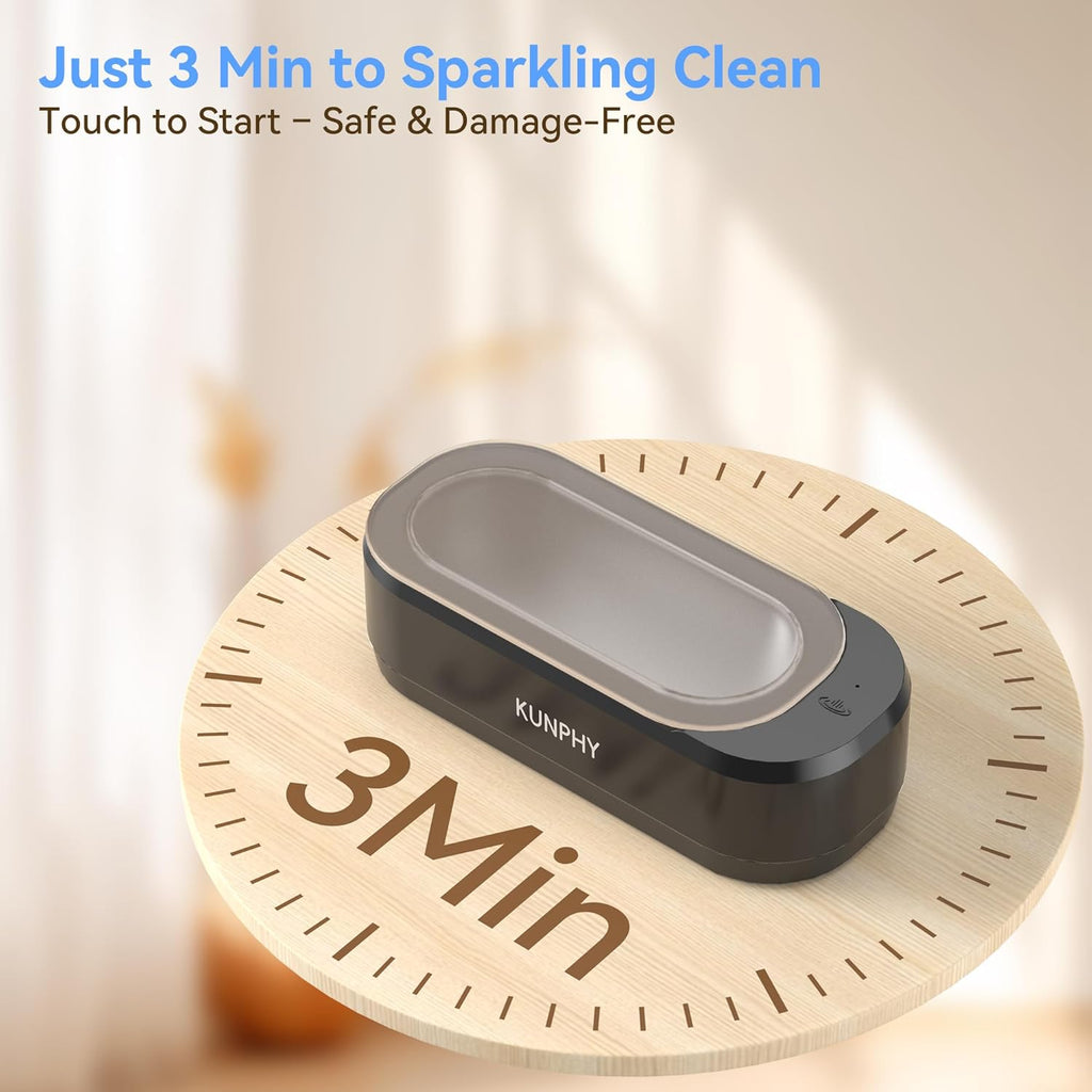 KUNPHY Ultrasonic Jewelry Cleaner, Jewellry Cleaner Machine 350ml 46KHz, Professional Sonic Cleaner with One-Touch Operation, Ultrasonic Cleaner for Rings, Glasses, Jewelry, Dentures