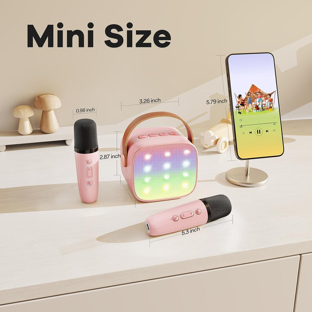 YLL Mini Karaoke Machine for Kids Adults, Portable Bluetooth Speaker with 2 Wireless Microphones,Toys Birthday Gifts for Girls Ages 4, 5, 6, 7, 8, 9, 10, 11, 12+ Years Old Toddler Teens (Pink)