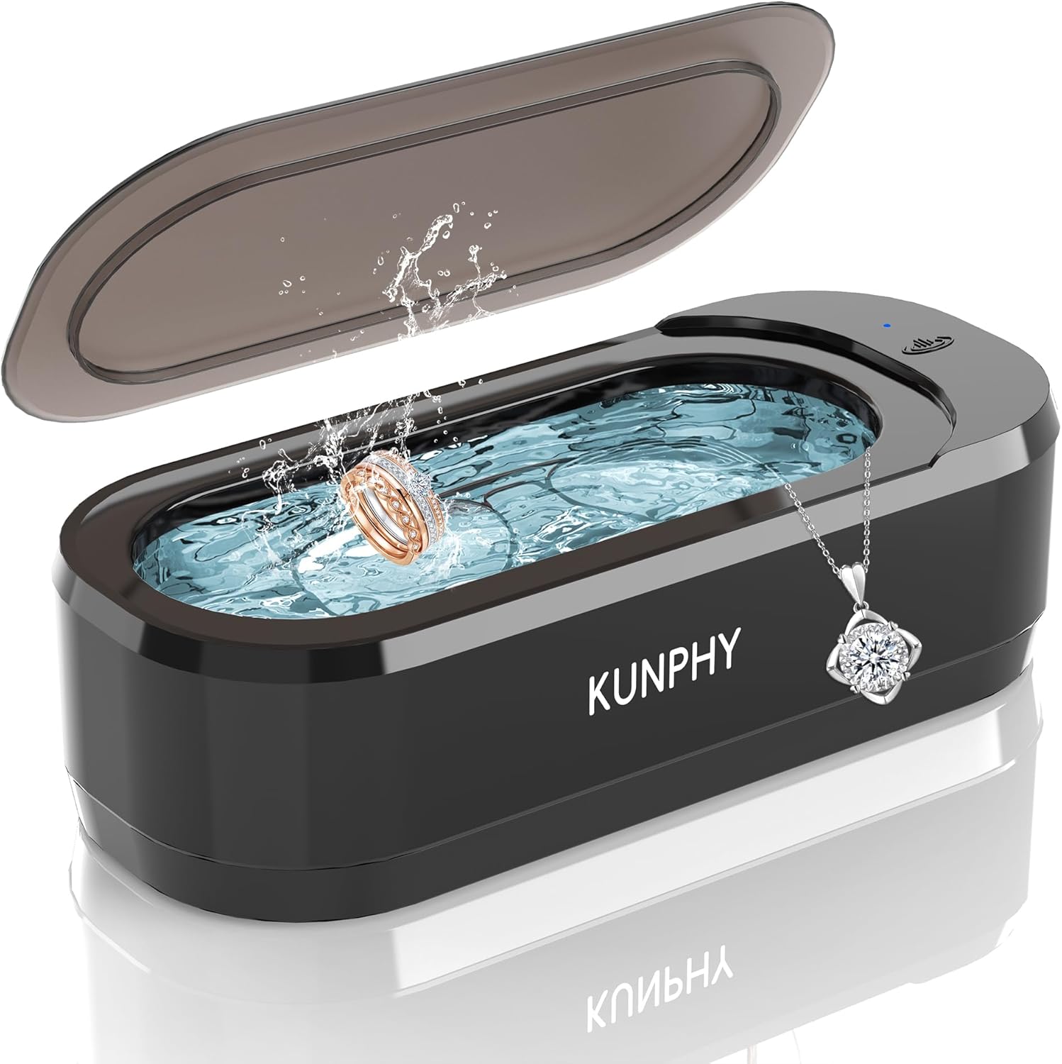 KUNPHY Ultrasonic Jewelry Cleaner, Jewellry Cleaner Machine 350ml 46KHz, Professional Sonic Cleaner with One-Touch Operation, Ultrasonic Cleaner for Rings, Glasses, Jewelry, Dentures
