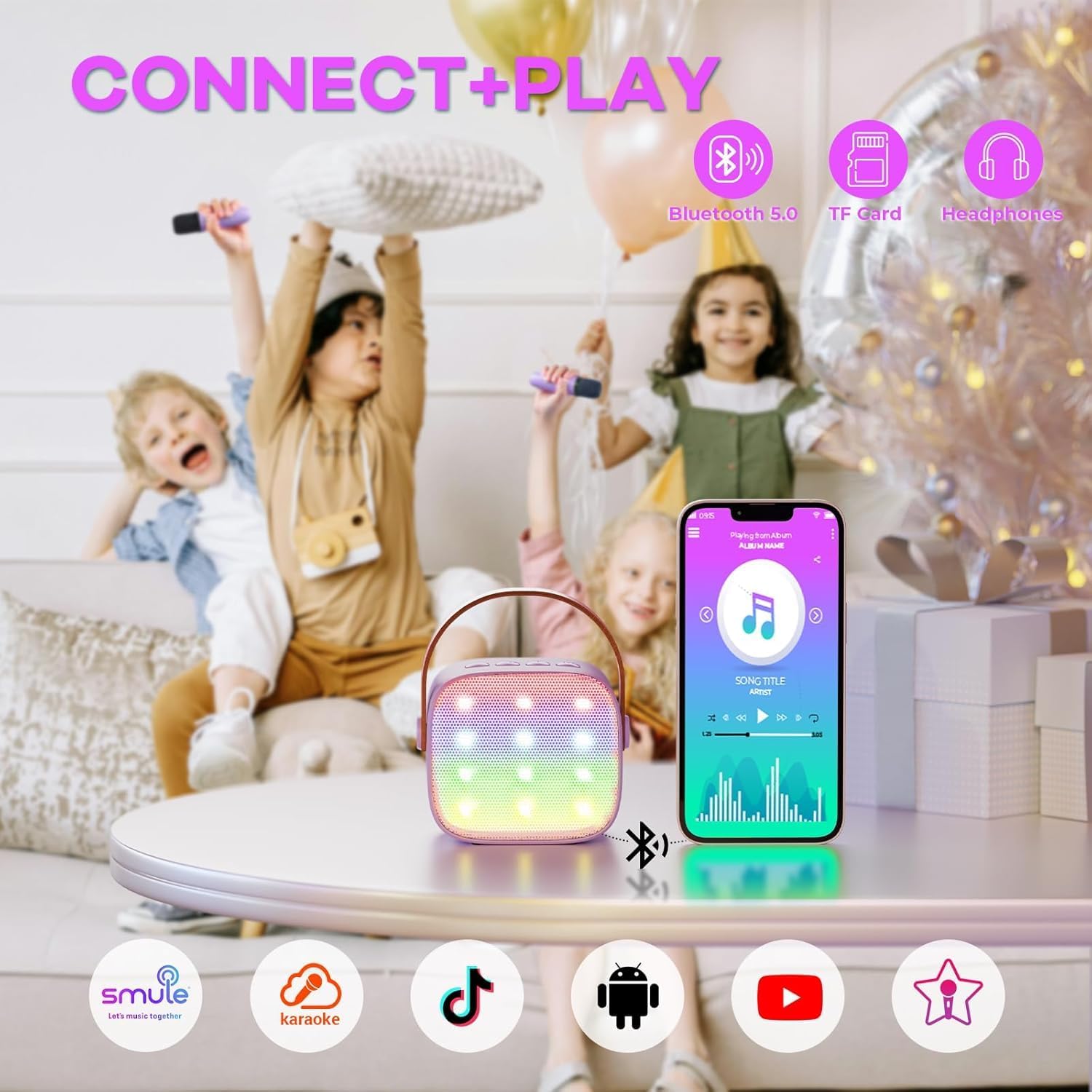 YLL Mini Karaoke Machine for Kids Adults, Portable Bluetooth Speaker with 2 Wireless Microphones,Toys Birthday Gifts for Girls Ages 4, 5, 6, 7, 8, 9, 10, 11, 12+ Years Old Toddler Teens (Pink)