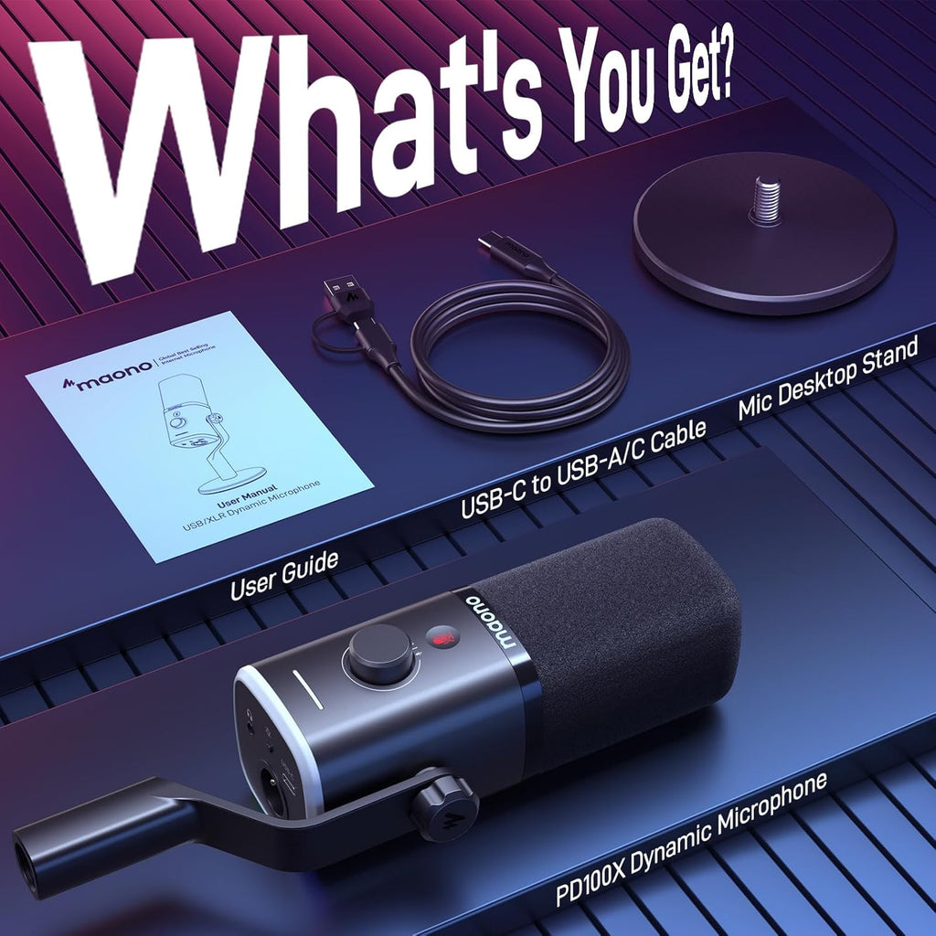 MAONO XLR-USB Micro Streaming, Dynamic Podcast Microphone with Software, Microphone for PC Gaming, PS4-PS5, Voice Dubbing, Recording Content Creation (PD100X Black)