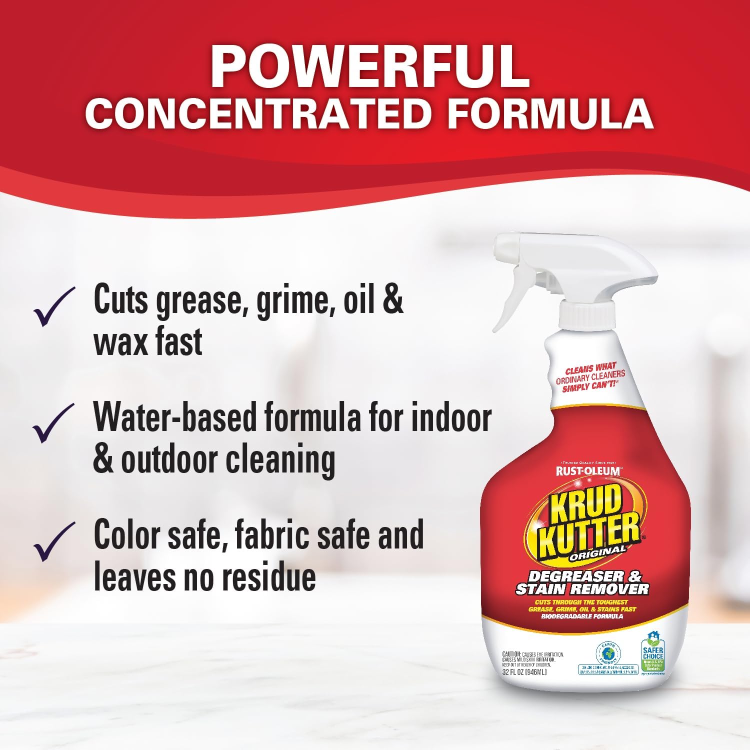 Krud Kutter Original Cleaner & Degreaser – All-Purpose, Biodegradable Stain Remover for Grease, Grime, Paint, & Tar, Safe for Use on Appliances, Walls, Upholstery & More, 3.78 Litre