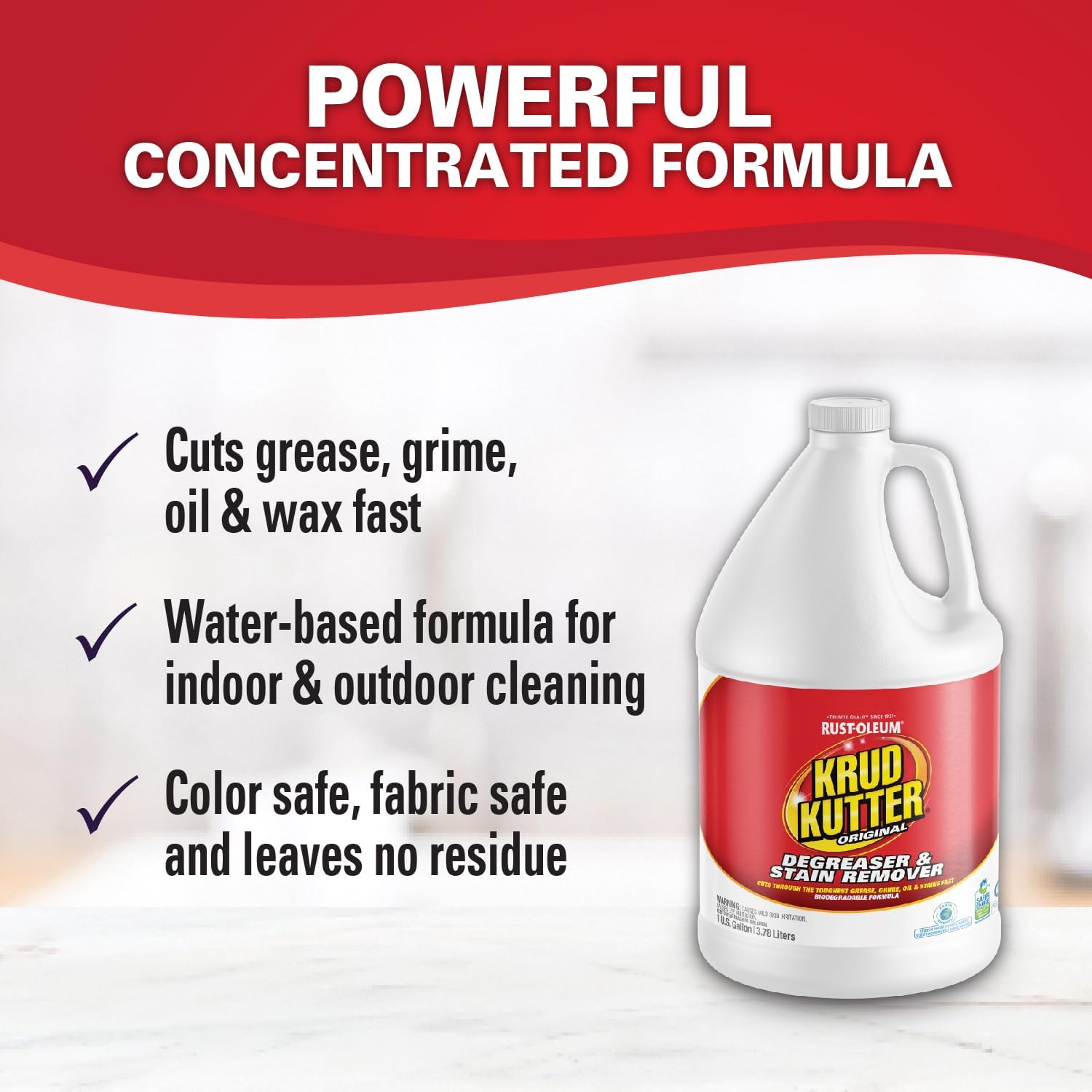 Krud Kutter Original Cleaner & Degreaser – All-Purpose, Biodegradable Stain Remover for Grease, Grime, Paint, & Tar, Safe for Use on Appliances, Walls, Upholstery & More, 3.78 Litre