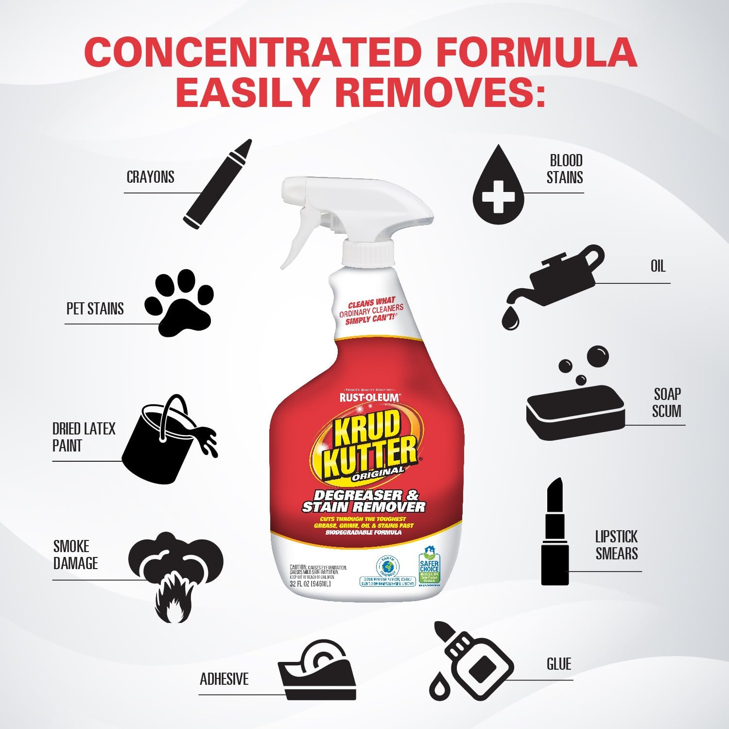 Krud Kutter Original Cleaner & Degreaser – All-Purpose, Biodegradable Stain Remover for Grease, Grime, Paint, & Tar, Safe for Use on Appliances, Walls, Upholstery & More, 3.78 Litre