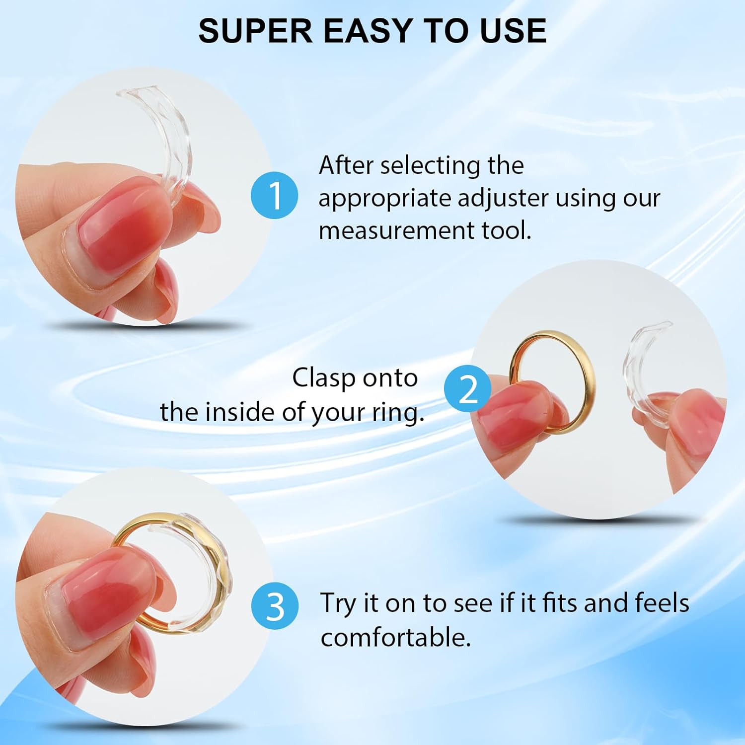 Eiito Ring Size Adjuster - Invisible Ring Guards - 6 Sizes Fitter, Resizer for Loose Rings