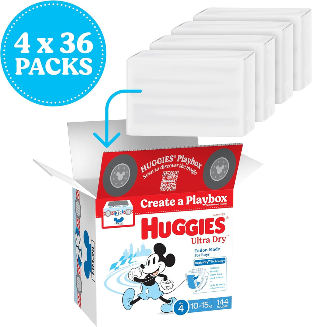 Huggies Ultra Dry Nappies Boys Size 5 (13-18kg) 128 Count - One Month Supply (Packaging May Vary)