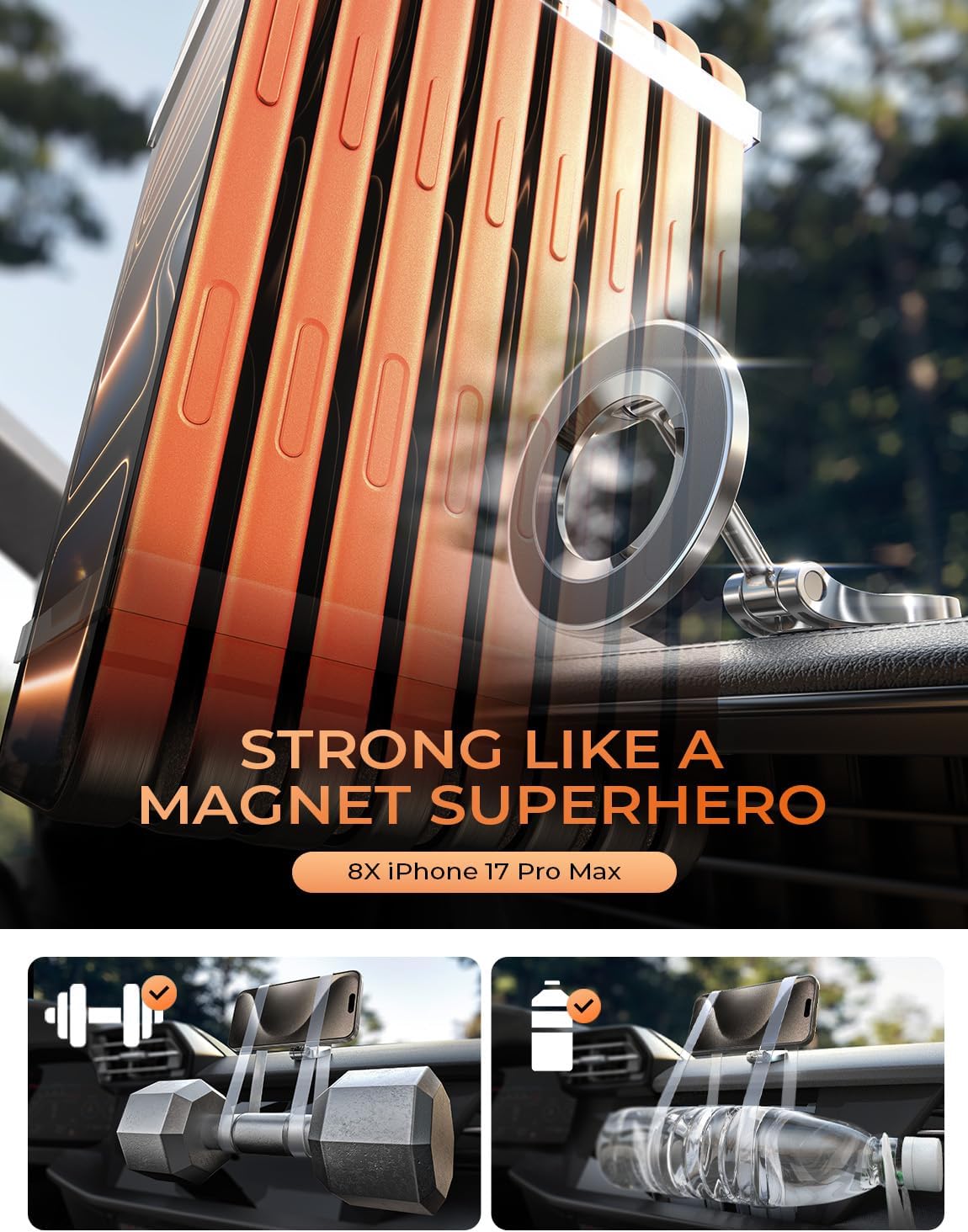 LISEN for Magsafe Car Mount 24 Permanent Magnets Magsafe Phone Holder Car Accessories for Cars Magnetic Car PhoneDash-Mounted Holders Fits iPhone 17 Air 16 Pro Max 15 Plus 14 13 for Business