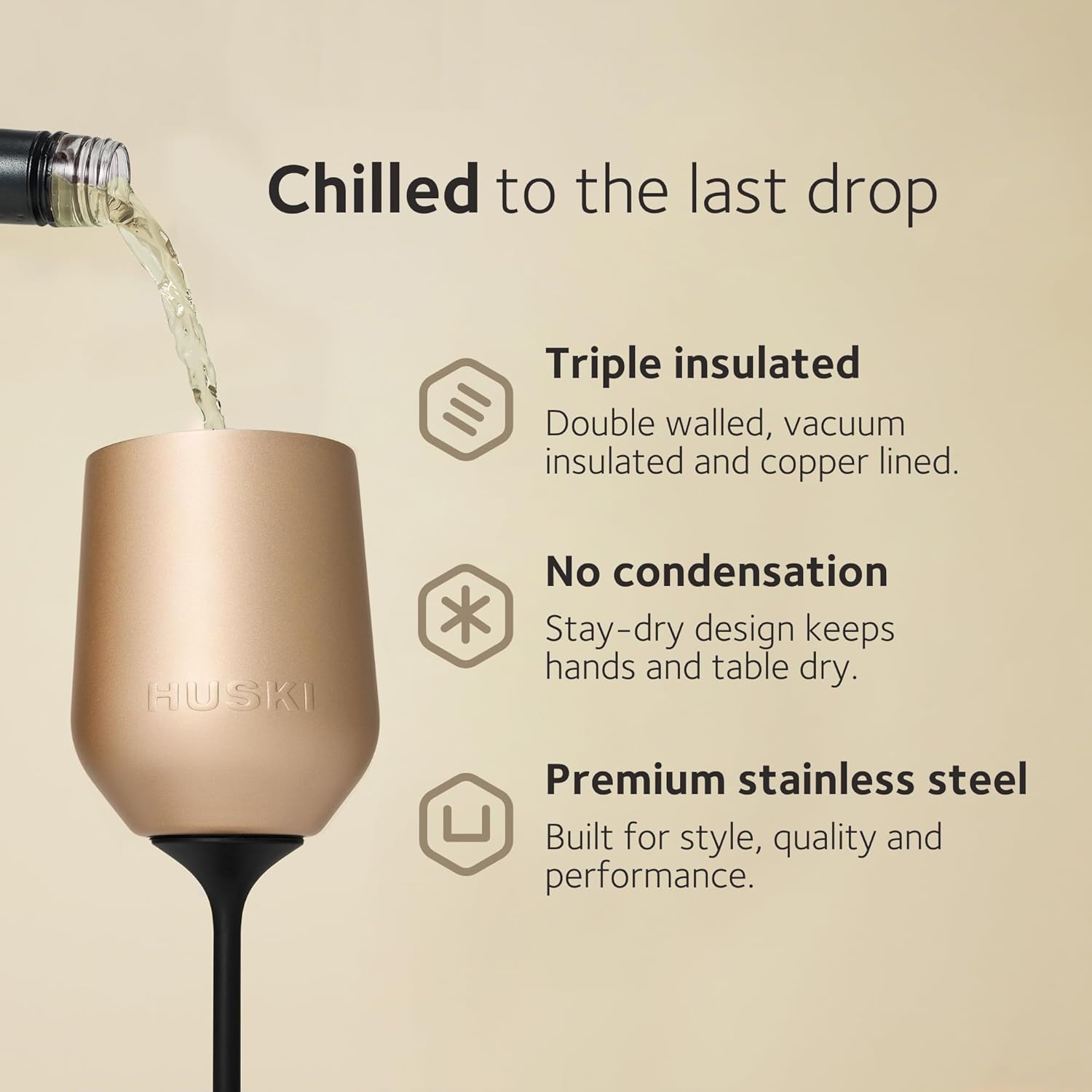 Huski Wine Tumbler 2.0 | New | Award-Winning Design with Detachable Stem | Premium Stainless Steel Wine Glass with Lid | Triple Insulated Tumbler | 355ml Capacity | Great Gift (Champagne)