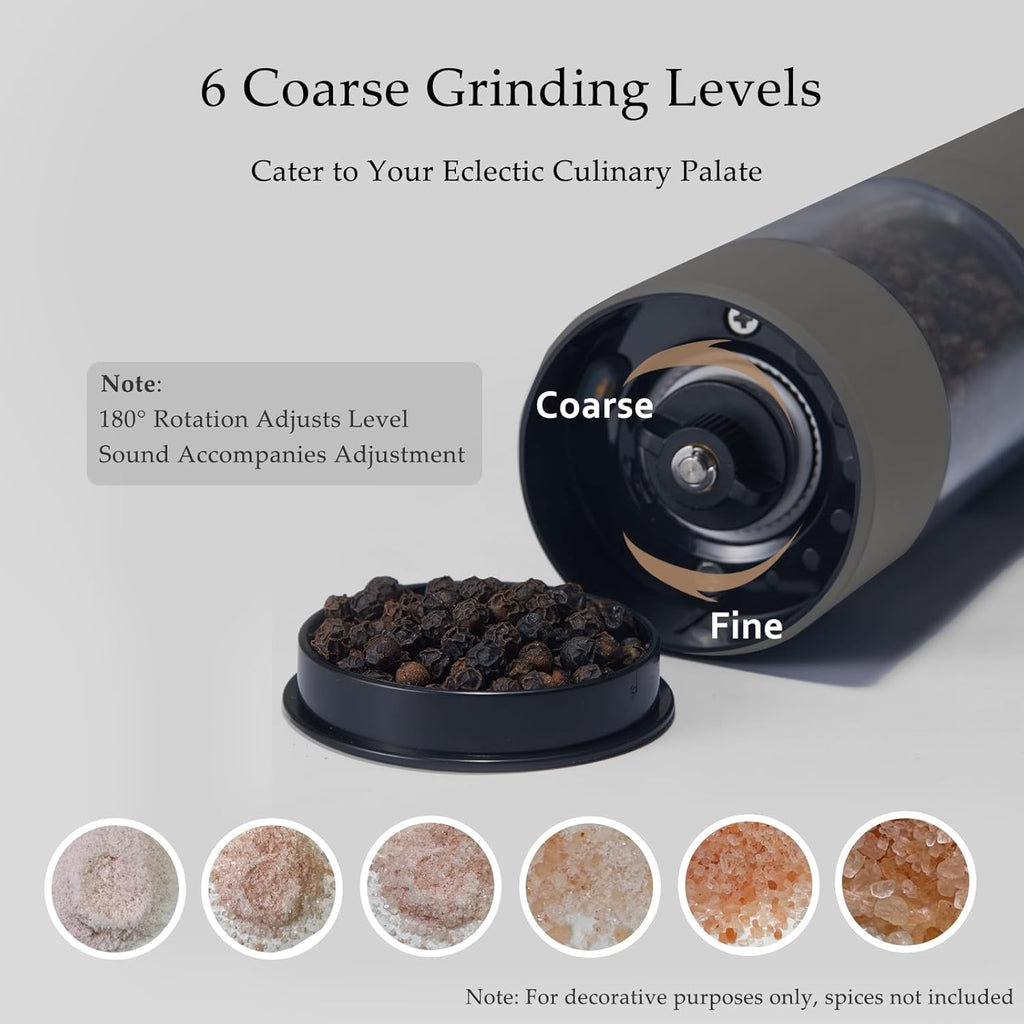 Electric Salt and Pepper Grinder Set, USB Rechargeable, Automatic Salt and Pepper Mill with Adjustable Coarseness, Electric Pepper Shakers, LED Light, Refillable, Kitchen Gadgets (2 Packs, Black)