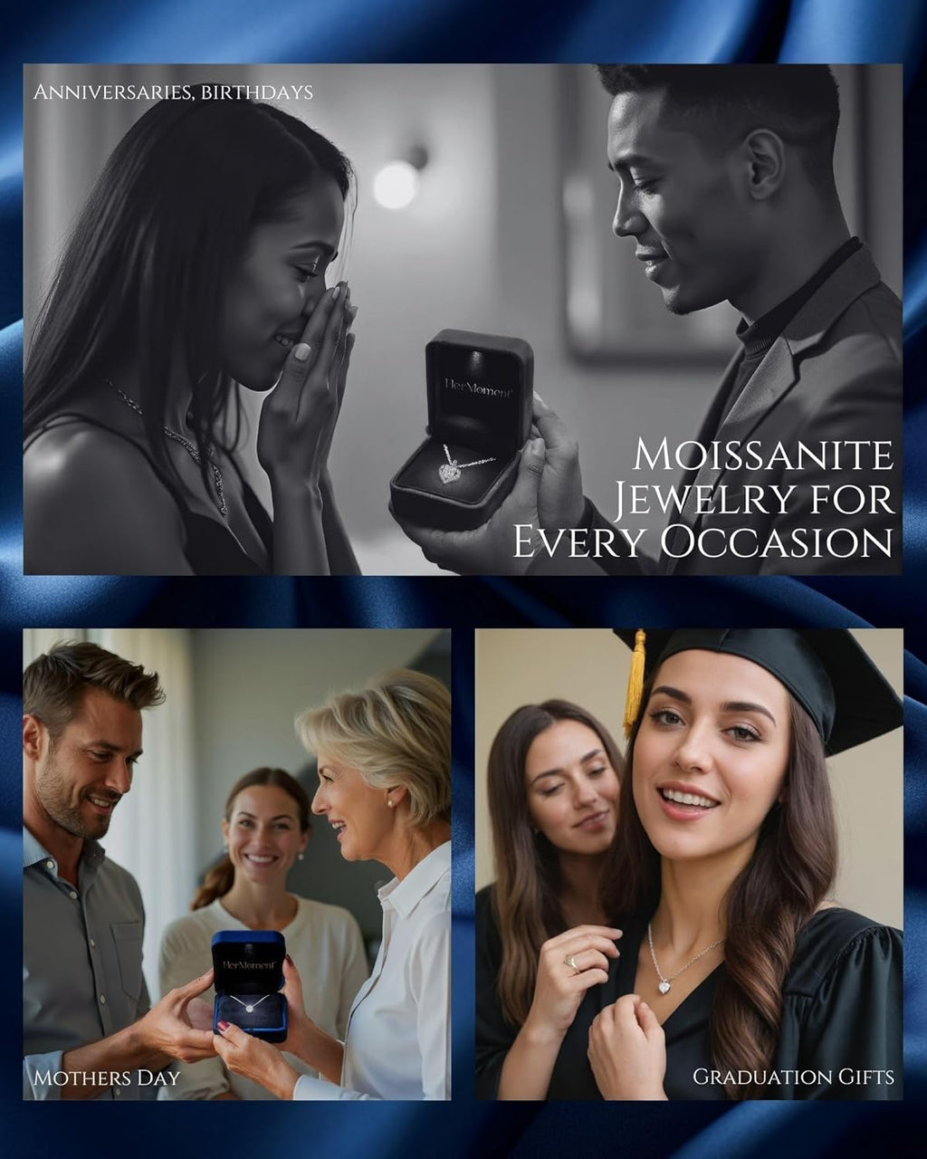 Gold Necklace for Girlfriend – Moissanite Necklace for Woman - 14k Gold over Sterling Silver - Her Birthday Gift - Jewellery for Wife from Husband - 2 Carat