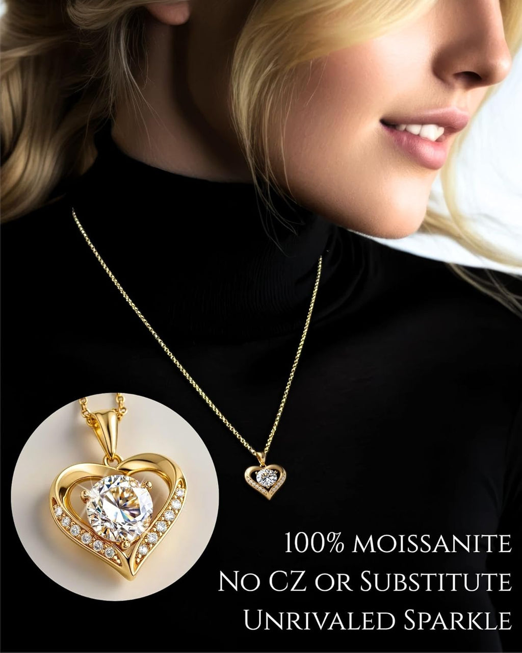 Gold Necklace for Girlfriend – Moissanite Necklace for Woman - 14k Gold over Sterling Silver - Her Birthday Gift - Jewellery for Wife from Husband - 2 Carat