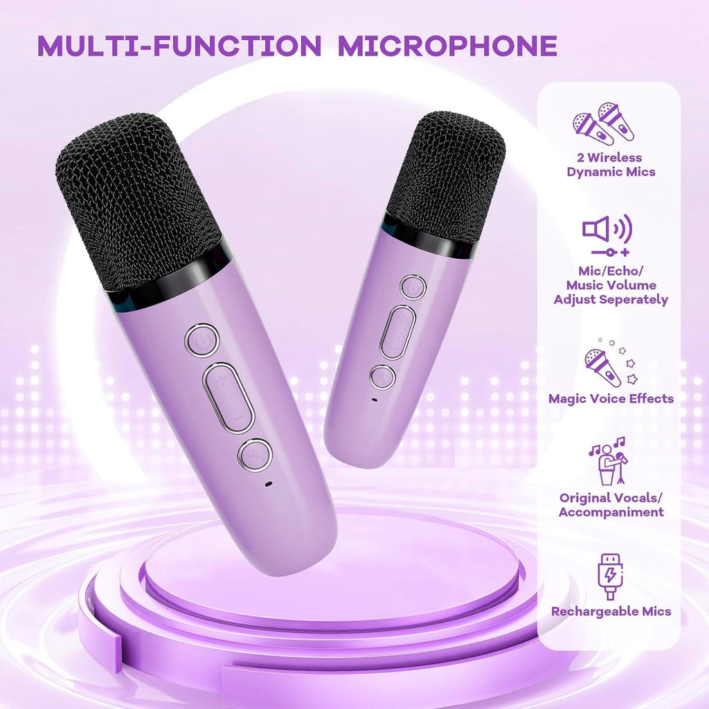 YLL Mini Karaoke Machine for Kids Adults, Portable Bluetooth Speaker with 2 Wireless Microphones,Toys Birthday Gifts for Girls Ages 4, 5, 6, 7, 8, 9, 10, 11, 12+ Years Old Toddler Teens (Pink)