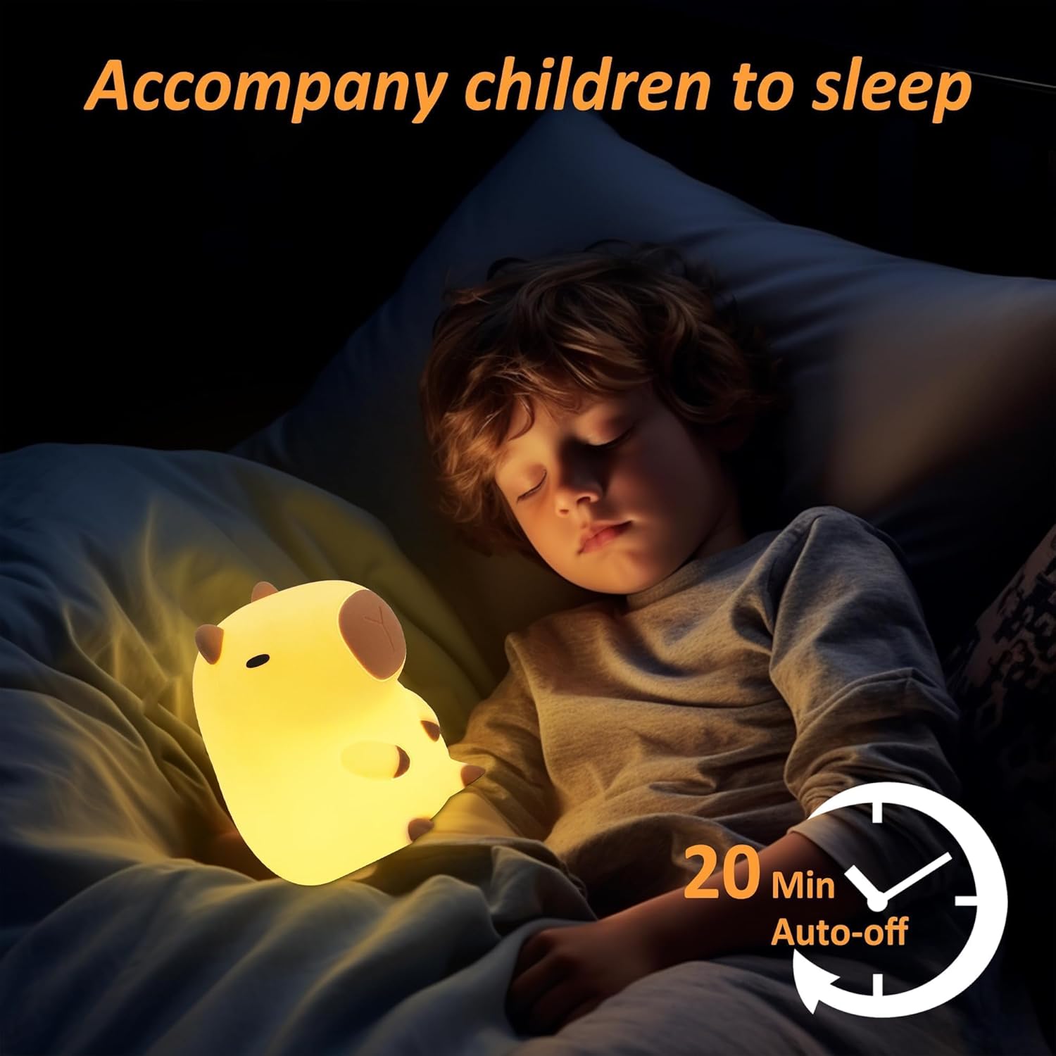 FULLOSUN Capybara Night Light, Cute Animal Soft Silicone LED Touch Lamp with Dimmable and Timer, Portable Rechargeable Toddler Bedroom Bedside Table Decor, Birthday Xmas Gifts for Kid Baby Boy Girl