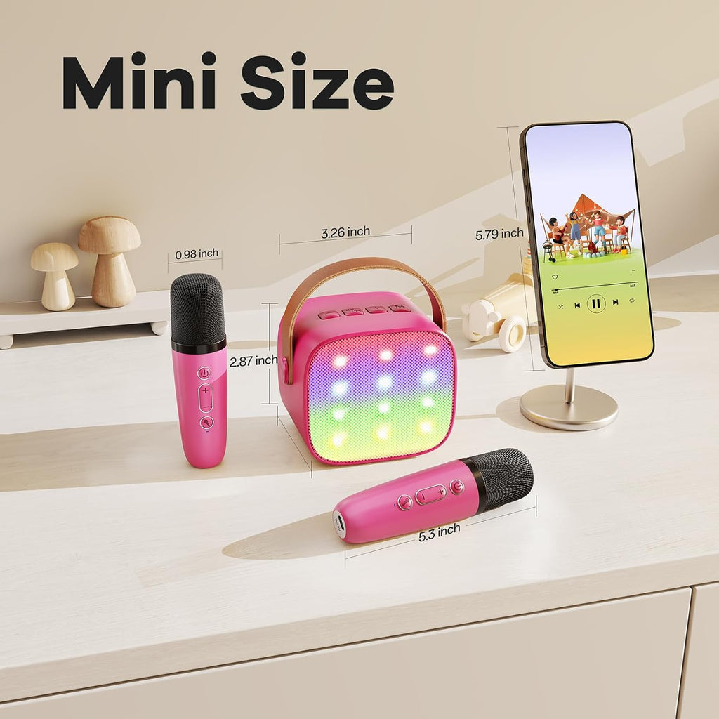 YLL Mini Karaoke Machine for Kids Adults, Portable Bluetooth Speaker with 2 Wireless Microphones,Toys Birthday Gifts for Girls Ages 4, 5, 6, 7, 8, 9, 10, 11, 12+ Years Old Toddler Teens (Pink)