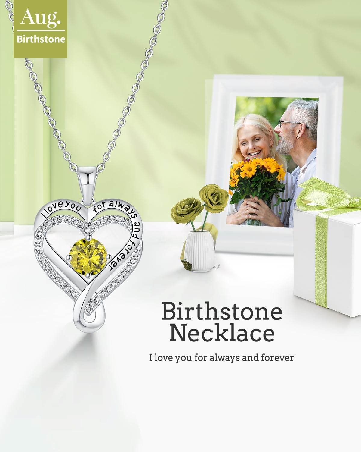 Jewelry for Women Wife Infinity Heart Birthstone I Love You Necklace S925 Anniversary Women Necklaces for Her Wife Birthday Gift Ideas, Birthday Present for Girlfriend Mom Daughter Sterling Silver