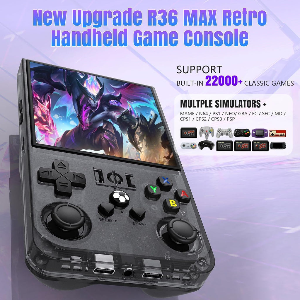 R36s Retro Gaming Console 3.5 Inch 21000+ Games Retro Handheld Game Console, Video Game Console with Dual Stylem Linux/Garlic Supports & Dual 3D Joysticks -128G -Purple