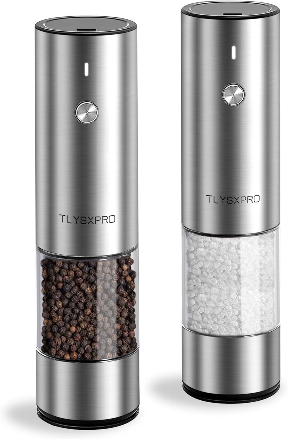 Electric Salt and Pepper Grinder Set, USB Rechargeable, Automatic Salt and Pepper Mill with Adjustable Coarseness, Electric Pepper Shakers, LED Light, Refillable, Kitchen Gadgets (2 Packs, Black)