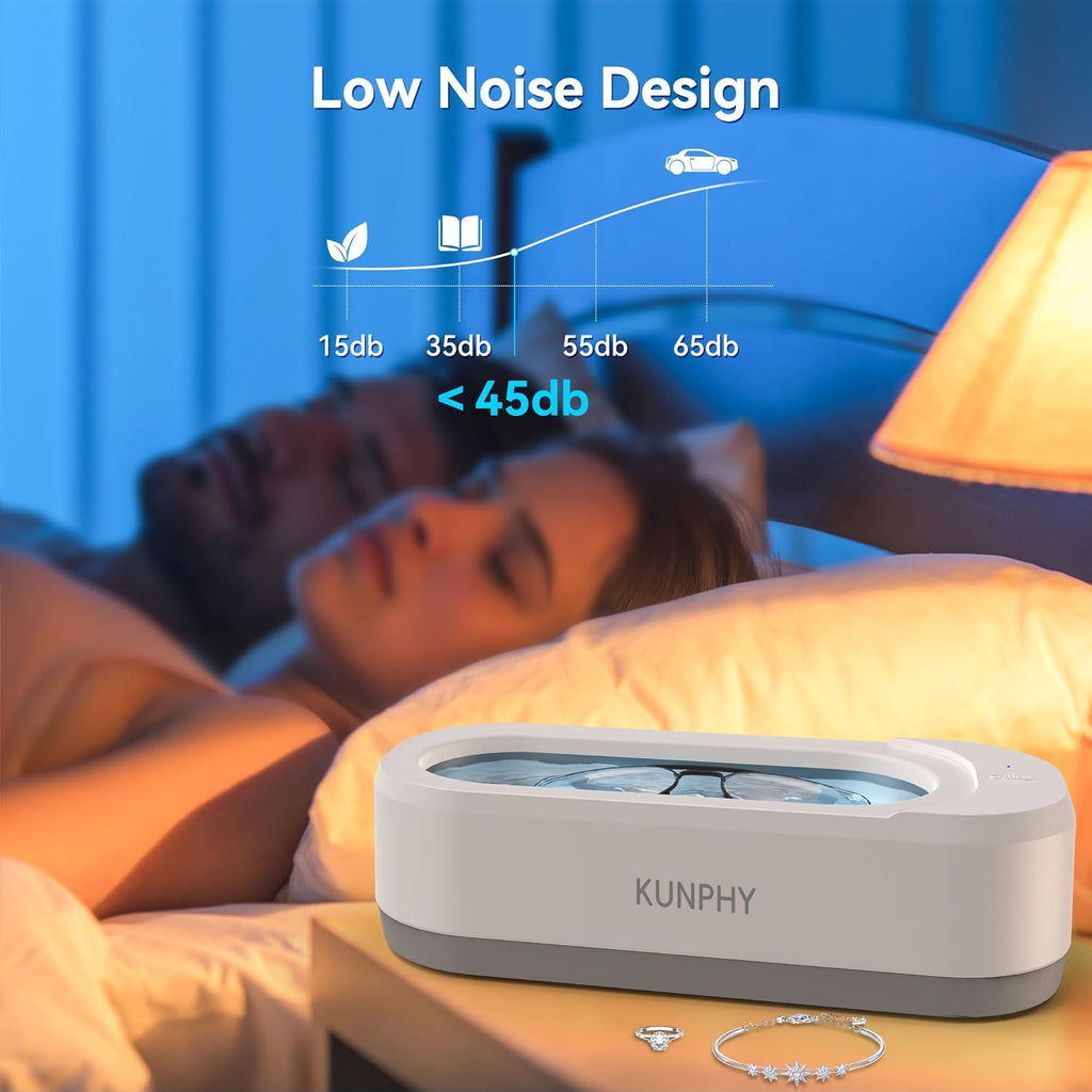 KUNPHY Ultrasonic Jewelry Cleaner, Jewellry Cleaner Machine 350ml 46KHz, Professional Sonic Cleaner with One-Touch Operation, Ultrasonic Cleaner for Rings, Glasses, Jewelry, Dentures