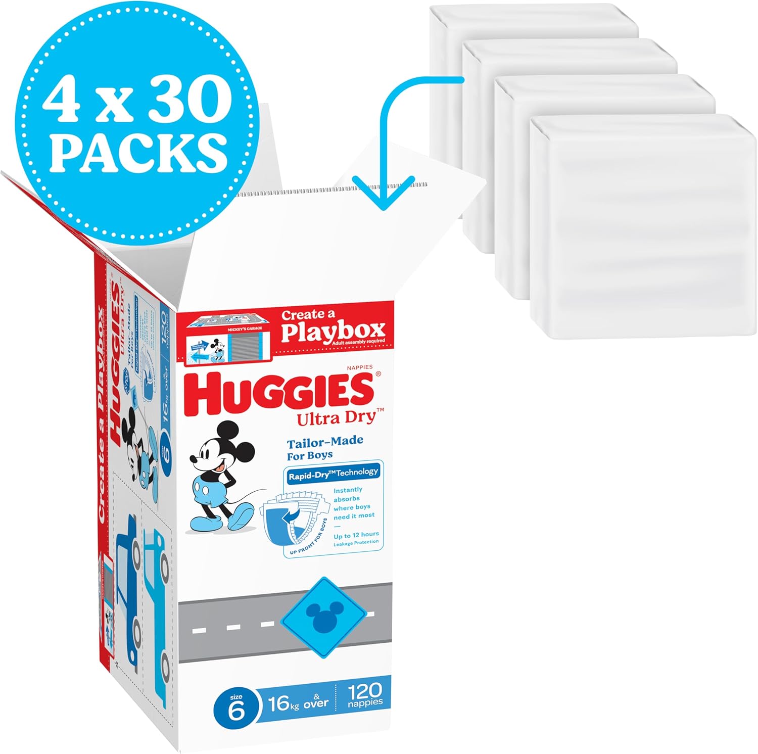 Huggies Ultra Dry Nappies Boys Size 5 (13-18kg) 128 Count - One Month Supply (Packaging May Vary)