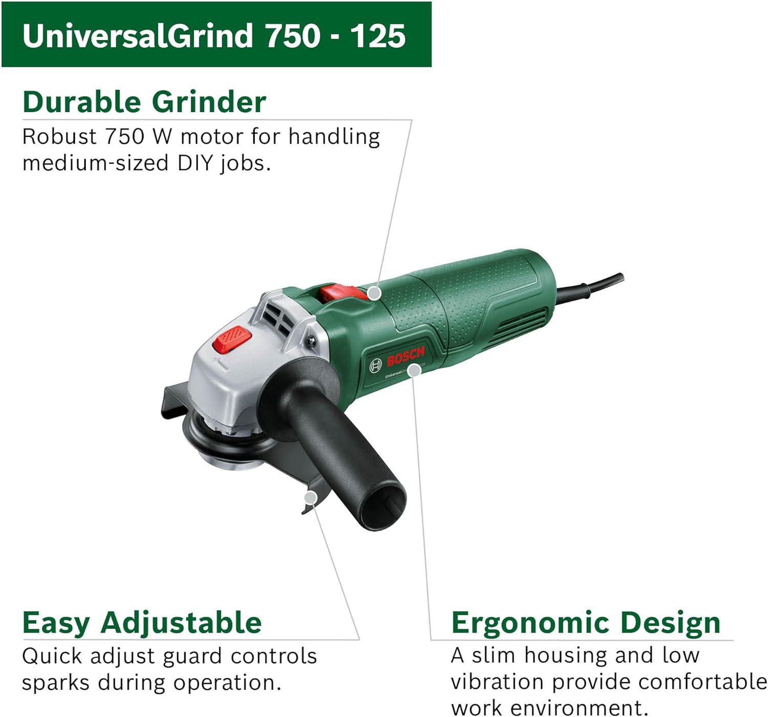 Bosch Home & Garden 620W Corded Electric Angle Grinder 100 mm Includes Grinding Disc, for Grinding, Cutting, Brushing and Sanding (PWS 620-100)