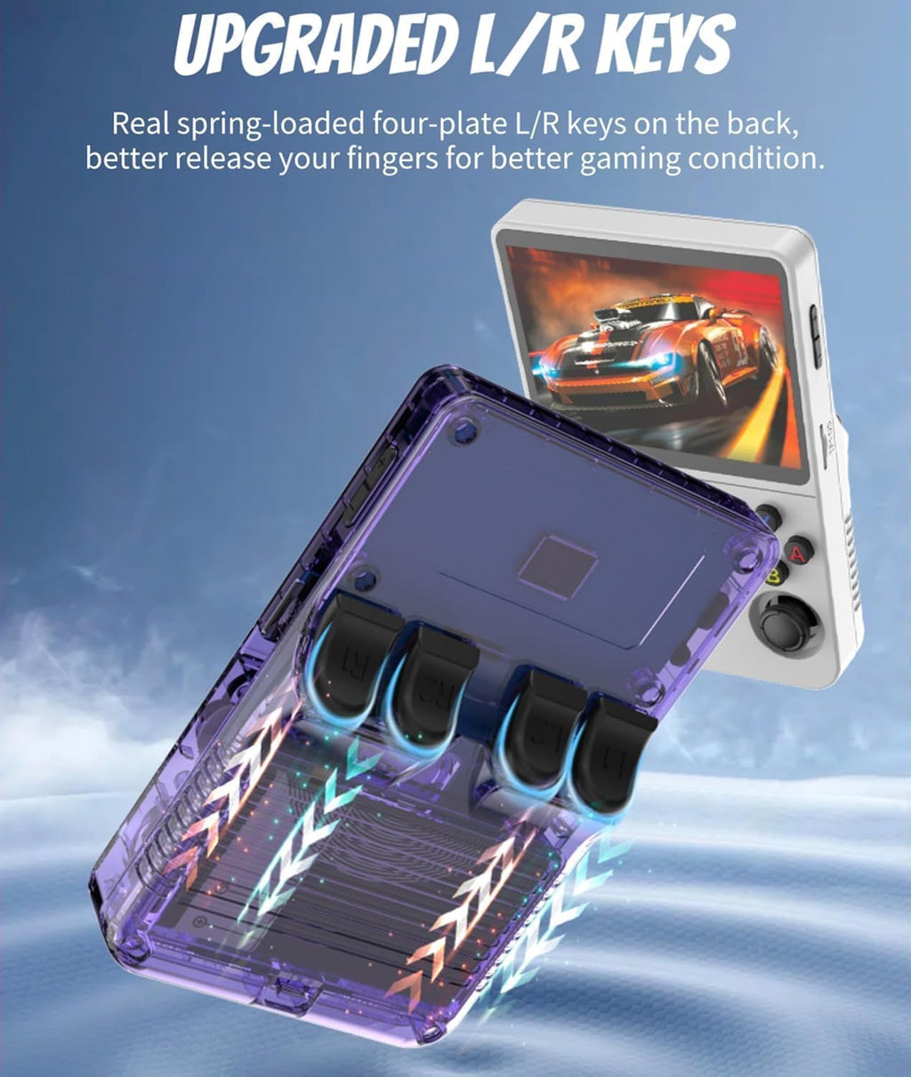 R36s Retro Gaming Console 3.5 Inch 21000+ Games Retro Handheld Game Console, Video Game Console with Dual Stylem Linux/Garlic Supports & Dual 3D Joysticks -128G -Purple