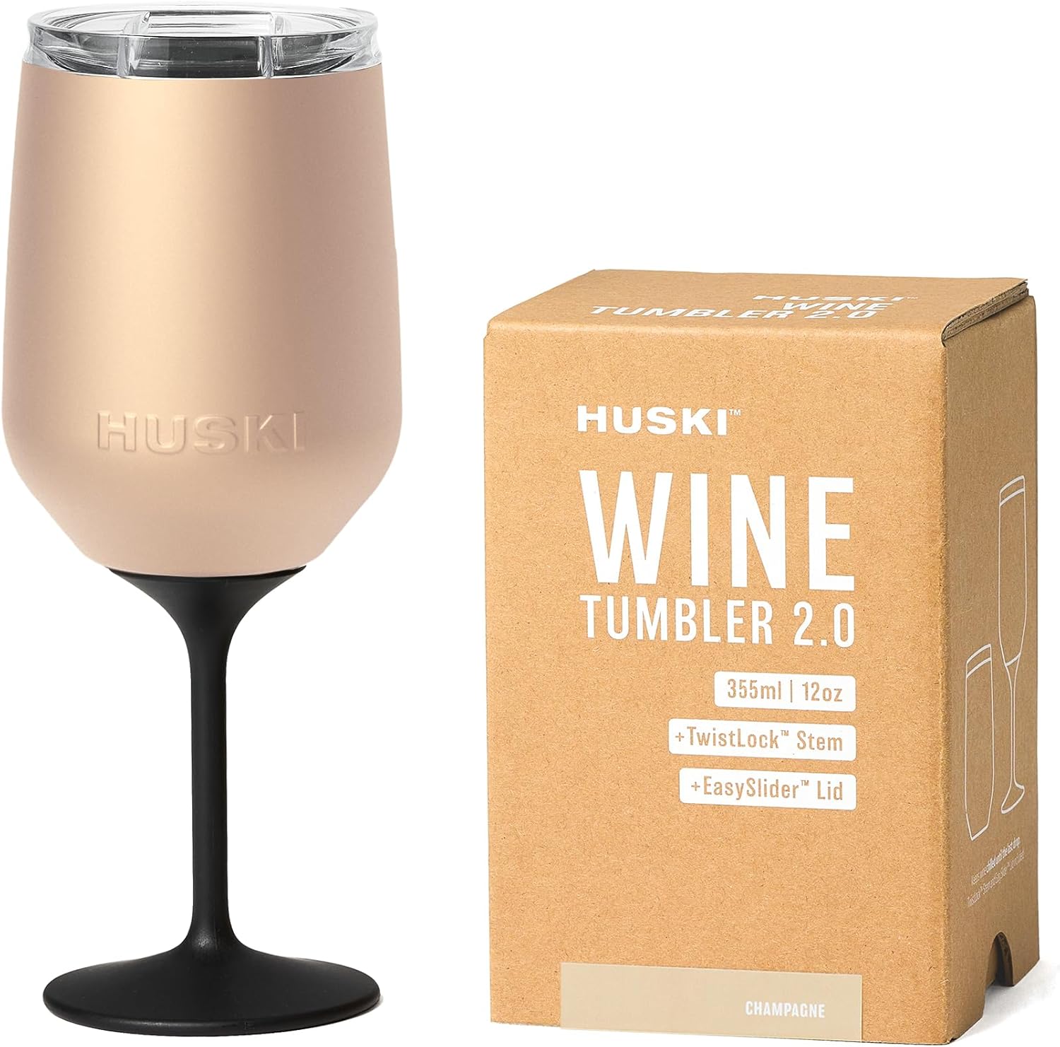 Huski Wine Tumbler 2.0 | New | Award-Winning Design with Detachable Stem | Premium Stainless Steel Wine Glass with Lid | Triple Insulated Tumbler | 355ml Capacity | Great Gift (Champagne)