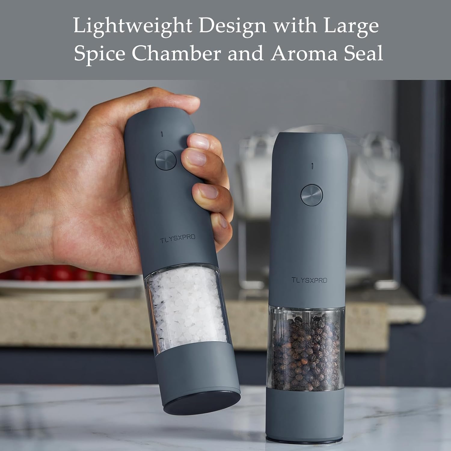 Electric Salt and Pepper Grinder Set, USB Rechargeable, Automatic Salt and Pepper Mill with Adjustable Coarseness, Electric Pepper Shakers, LED Light, Refillable, Kitchen Gadgets (2 Packs, Black)