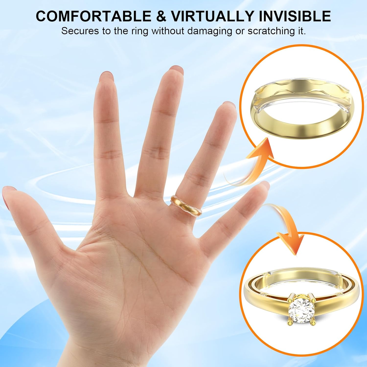 Eiito Ring Size Adjuster - Invisible Ring Guards - 6 Sizes Fitter, Resizer for Loose Rings