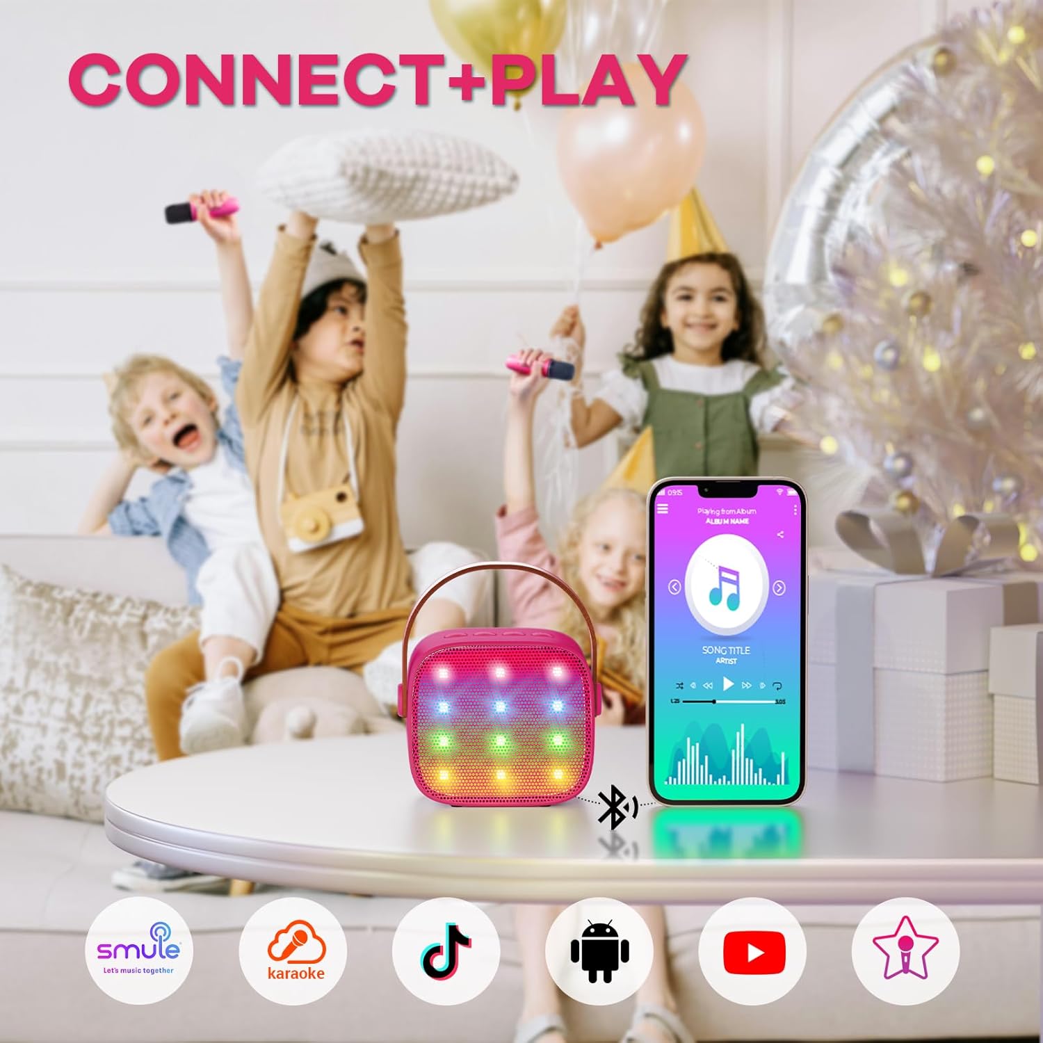 YLL Mini Karaoke Machine for Kids Adults, Portable Bluetooth Speaker with 2 Wireless Microphones,Toys Birthday Gifts for Girls Ages 4, 5, 6, 7, 8, 9, 10, 11, 12+ Years Old Toddler Teens (Pink)