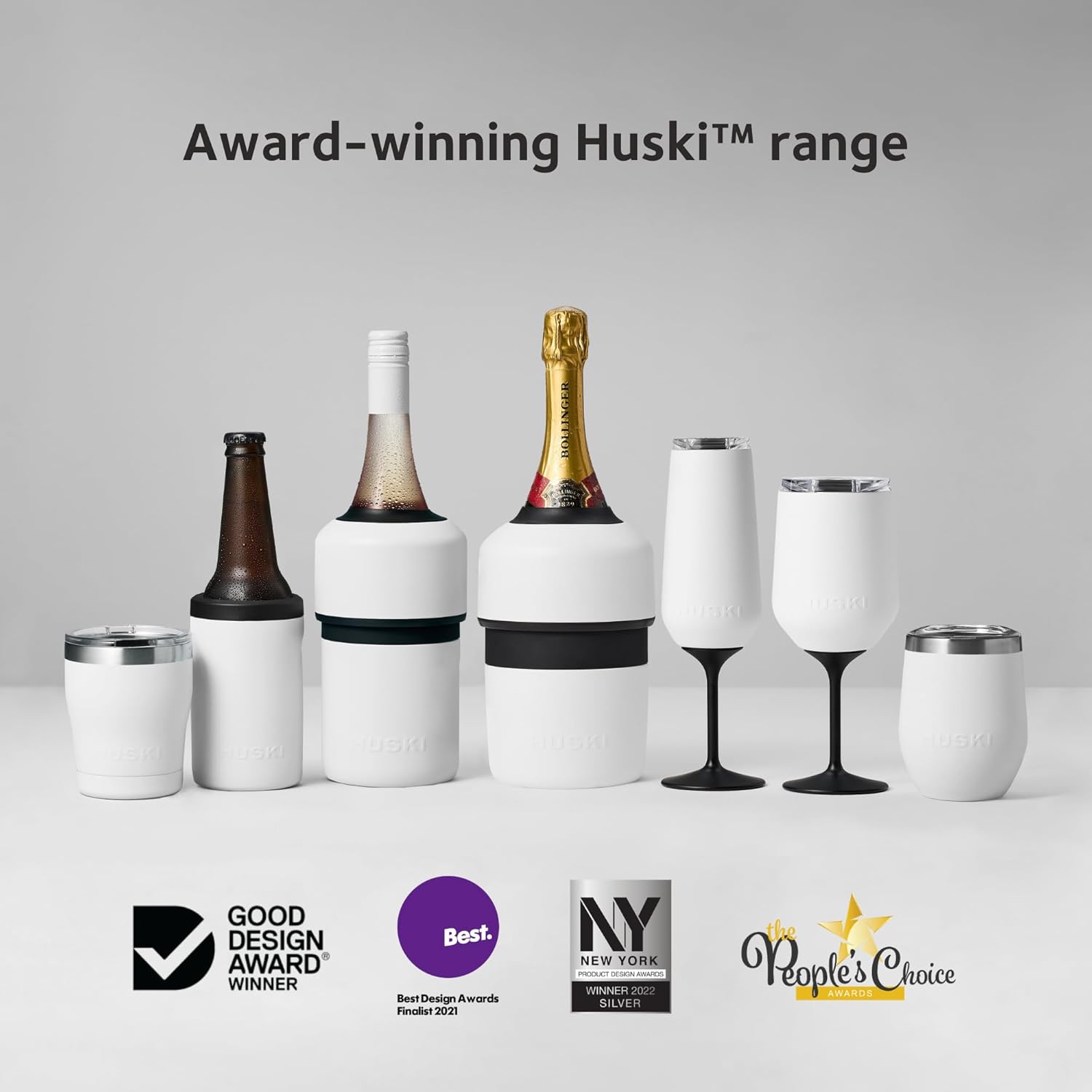 Huski Wine Tumbler 2.0 | New | Award-Winning Design with Detachable Stem | Premium Stainless Steel Wine Glass with Lid | Triple Insulated Tumbler | 355ml Capacity | Great Gift (Champagne)