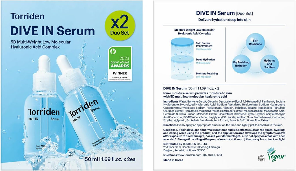 Torriden DIVE IN Hyaluronic Acid Serum 50ml (1.69 fl.oz.) | Deep Hydration to Get Glow Skin | Hyaluronic Acid, Panthenol, Allantoin | Korean Facial Serum