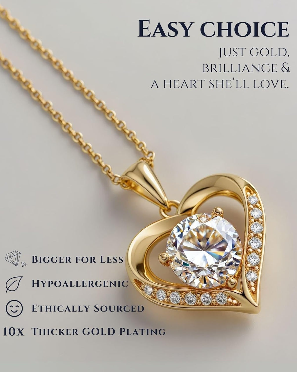 Gold Necklace for Girlfriend – Moissanite Necklace for Woman - 14k Gold over Sterling Silver - Her Birthday Gift - Jewellery for Wife from Husband - 2 Carat