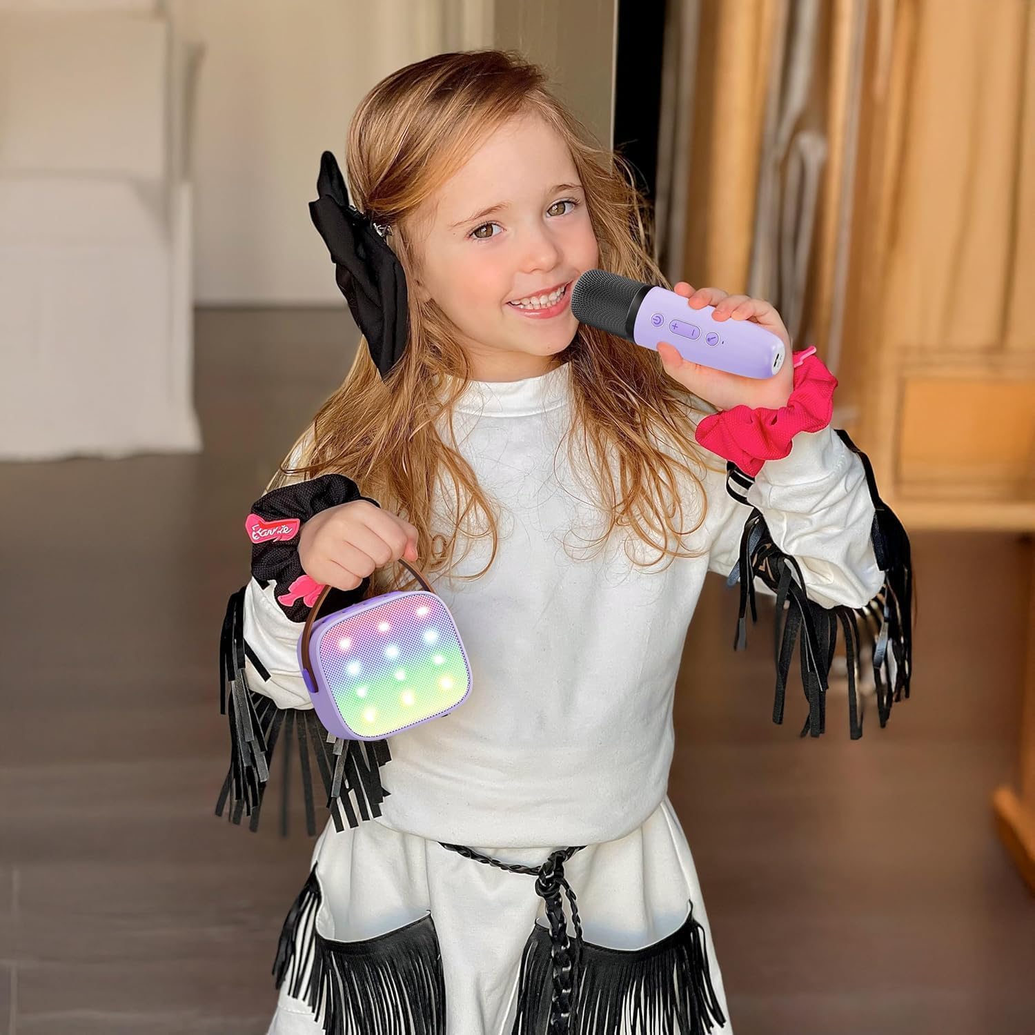 YLL Mini Karaoke Machine for Kids Adults, Portable Bluetooth Speaker with 2 Wireless Microphones,Toys Birthday Gifts for Girls Ages 4, 5, 6, 7, 8, 9, 10, 11, 12+ Years Old Toddler Teens (Pink)