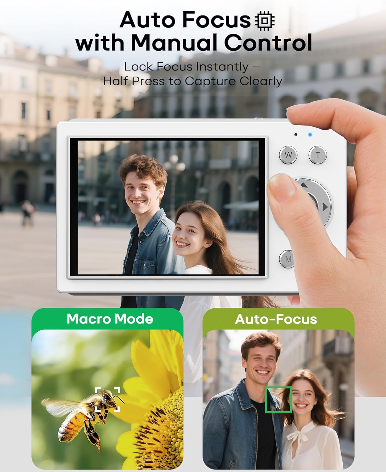 Digital Camera 4K with 64MP & 16X Digital Zoom - Autofocus Vlogging Camera with Anti-Shake, 64GB SD Card Included | Compact Travel Camera for YouTube Beginners, Teens & Adults (White)