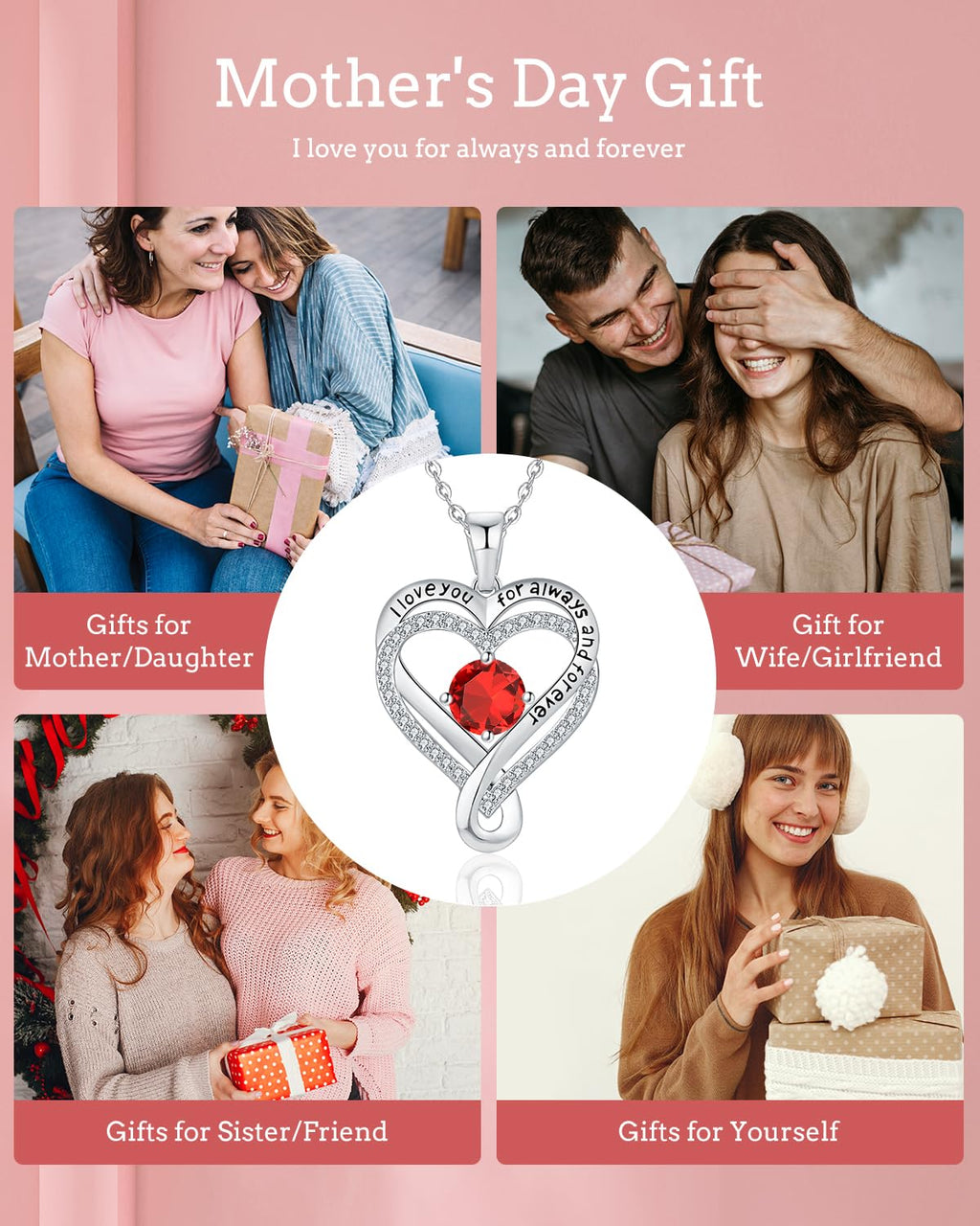 Jewelry for Women Wife Infinity Heart Birthstone I Love You Necklace S925 Anniversary Women Necklaces for Her Wife Birthday Gift Ideas, Birthday Present for Girlfriend Mom Daughter Sterling Silver