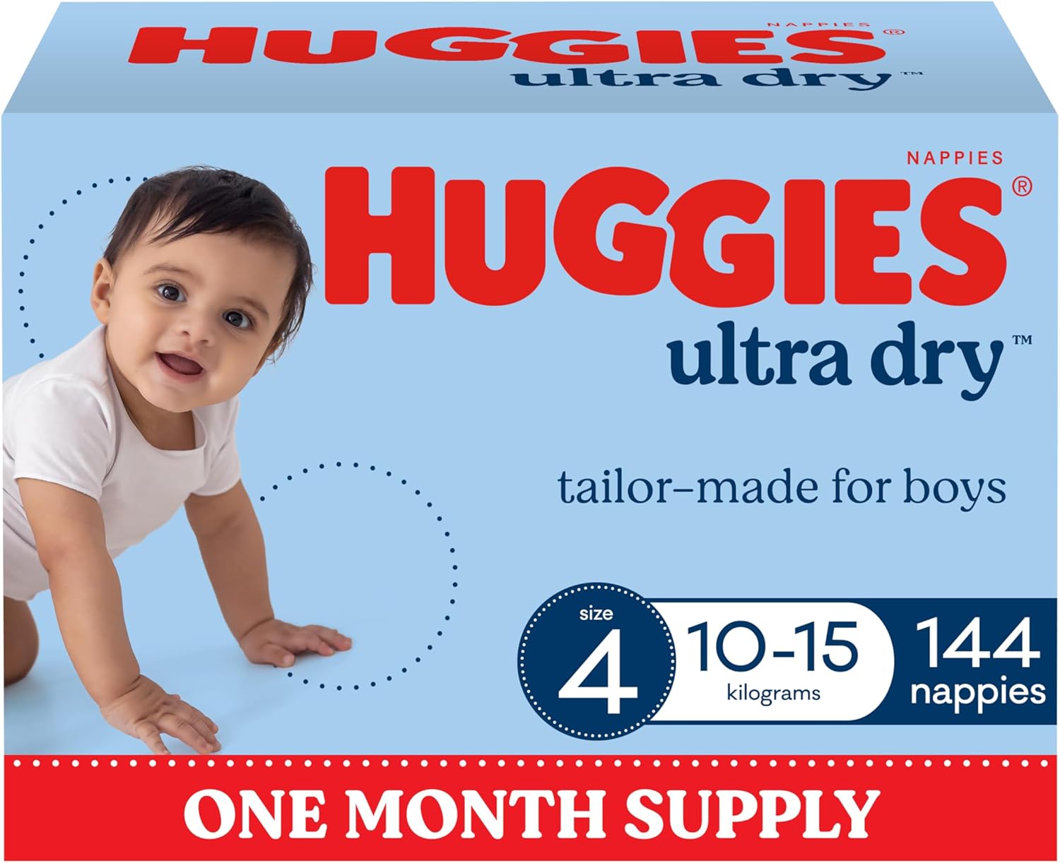 Huggies Ultra Dry Nappies Boys Size 5 (13-18kg) 128 Count - One Month Supply (Packaging May Vary)