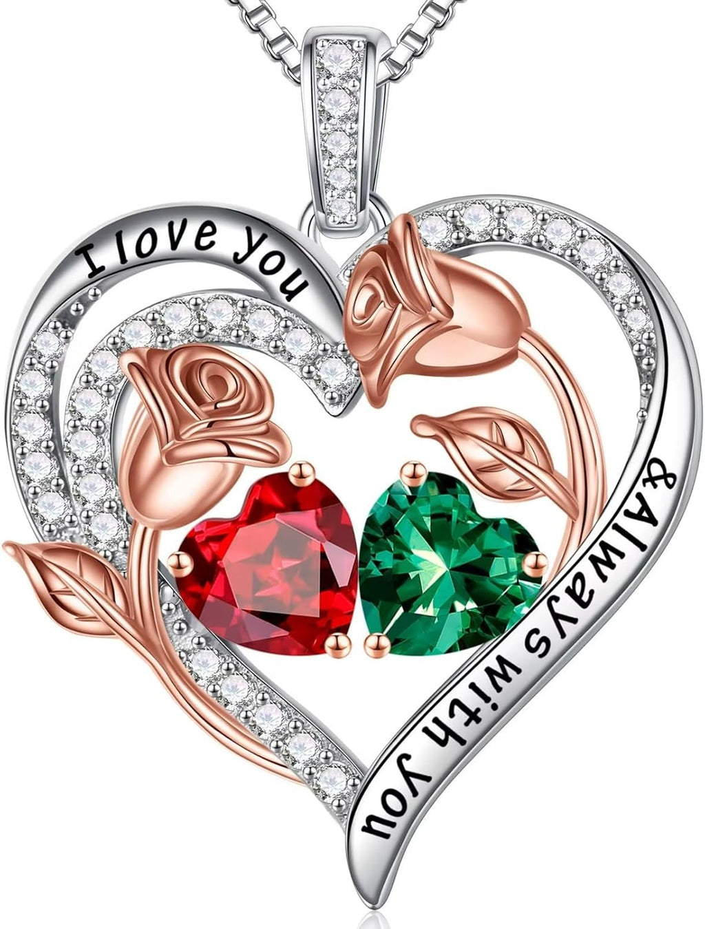 Iefil Christmas Gifts for Women Wife - 925 Sterling Silver Rose Heart Birthstone Necklace Birthday Anniversary Jewelry Gifts for Her Wife Mom Daughter